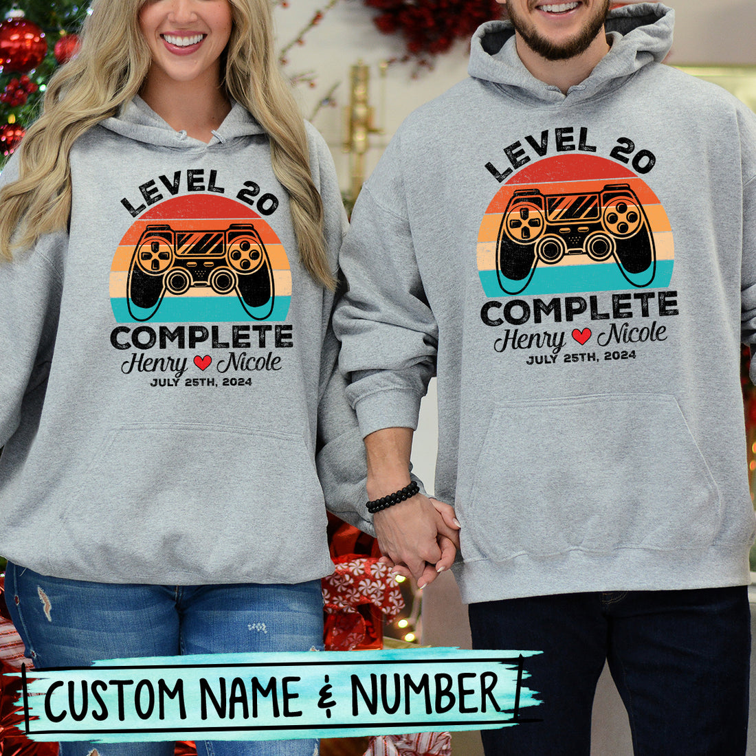 Custom Vintage Anniversary Level Complete with Name Matching Hoodies For Couples