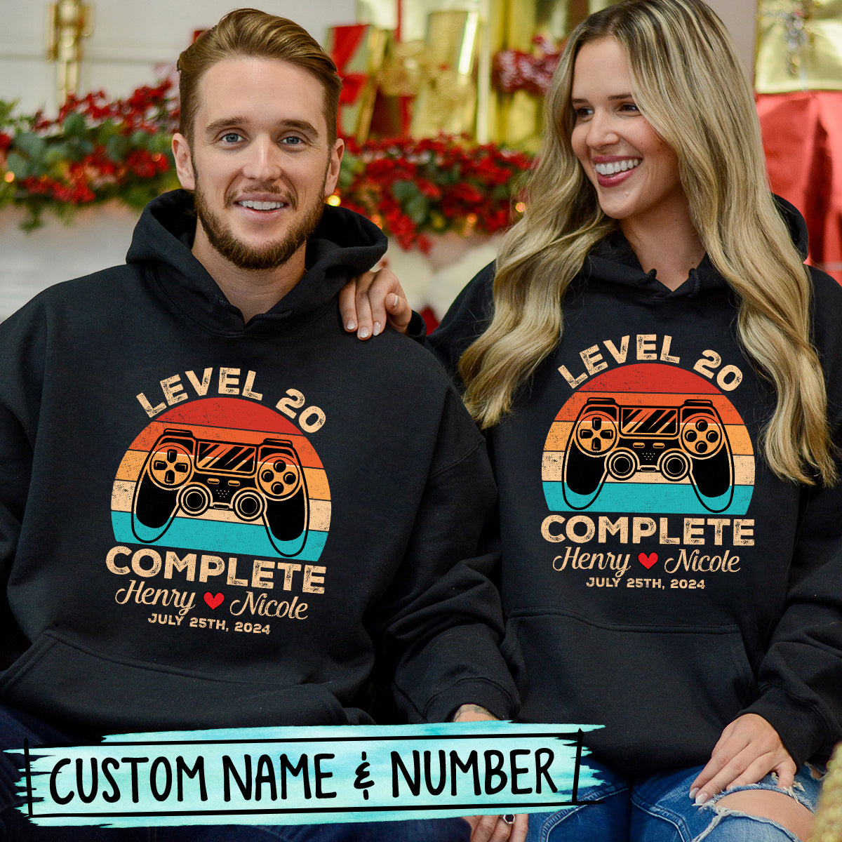 Custom Vintage Anniversary Level Complete with Name Matching Hoodies For Couples