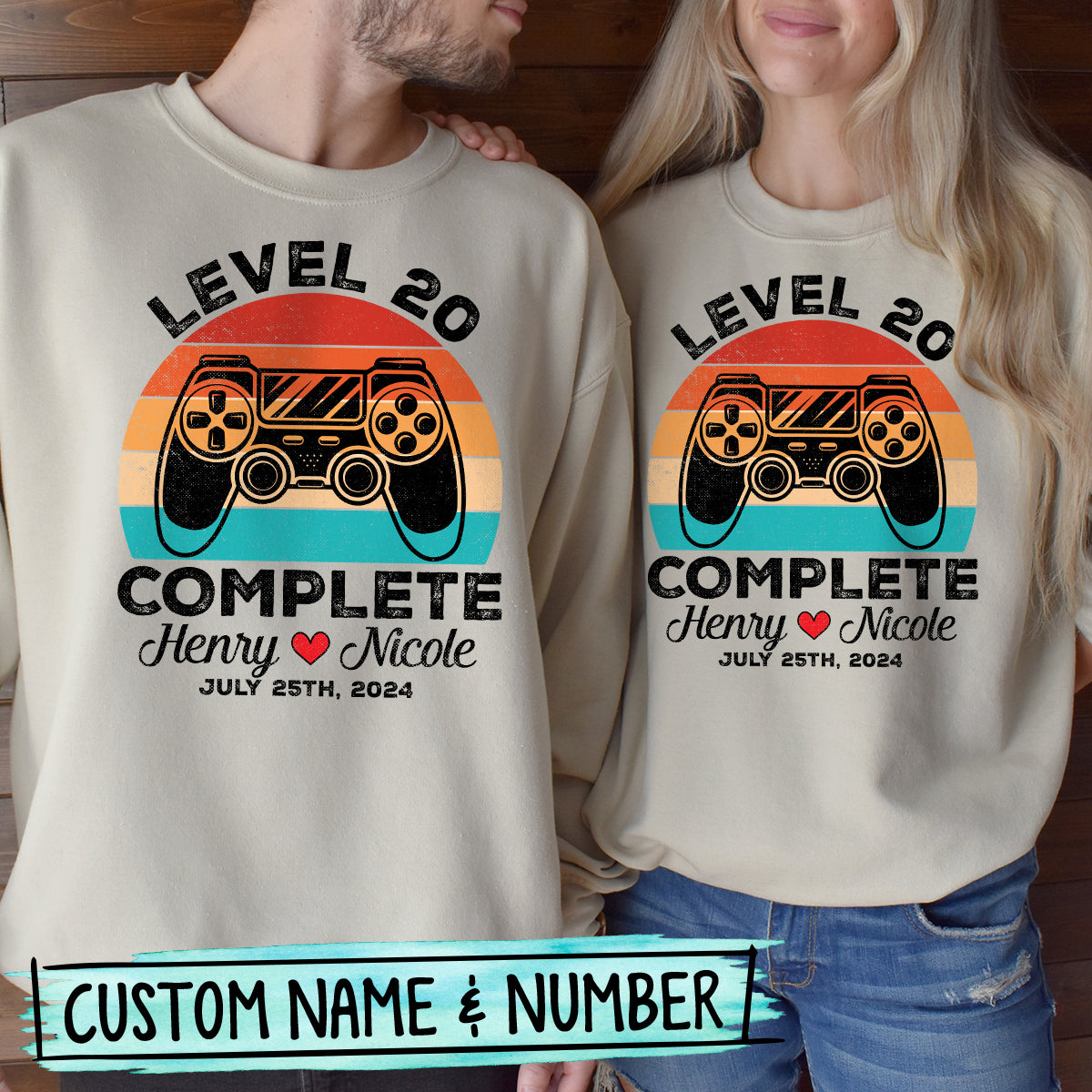 Custom Vintage Anniversary Level Complete with Name Matching Hoodies For Couples