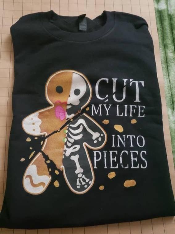 Cut My Life Into Pieces Gingerbread Christmas Sweatshirt – Elder Emo Christmas Shirt – Goth Black Aesthetic Creepmas Sweater