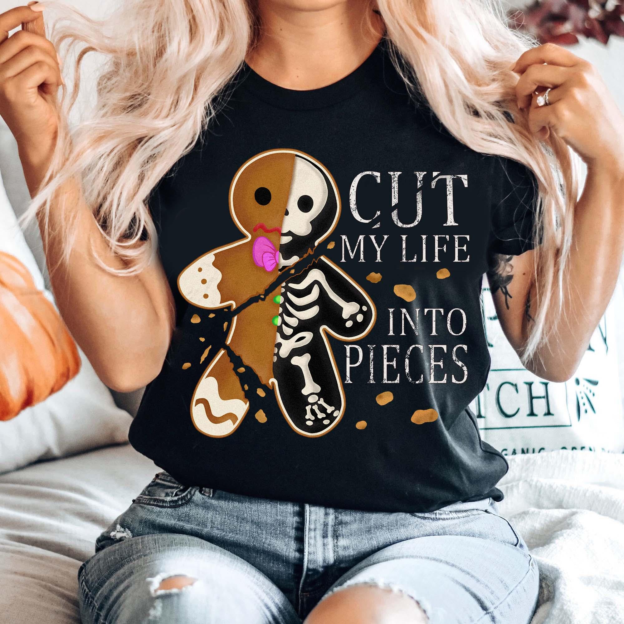 Cut My Life Into Pieces Gingerbread Christmas Sweatshirt – Elder Emo Christmas Shirt – Goth Black Aesthetic Creepmas Sweater
