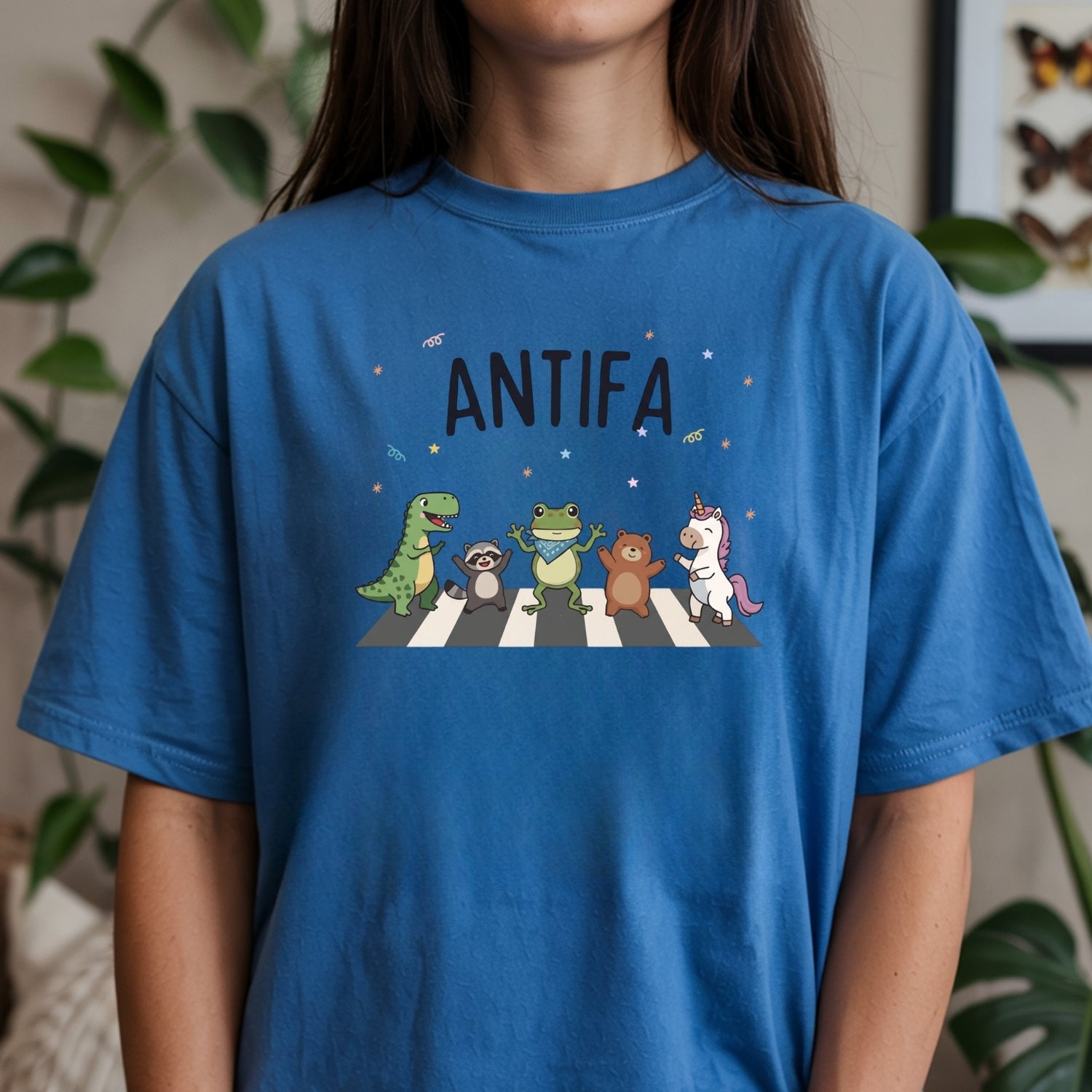 Cute Animal Friends Crossing T-Shirt - Frog Dinosaur Unicorn Graphic Tee