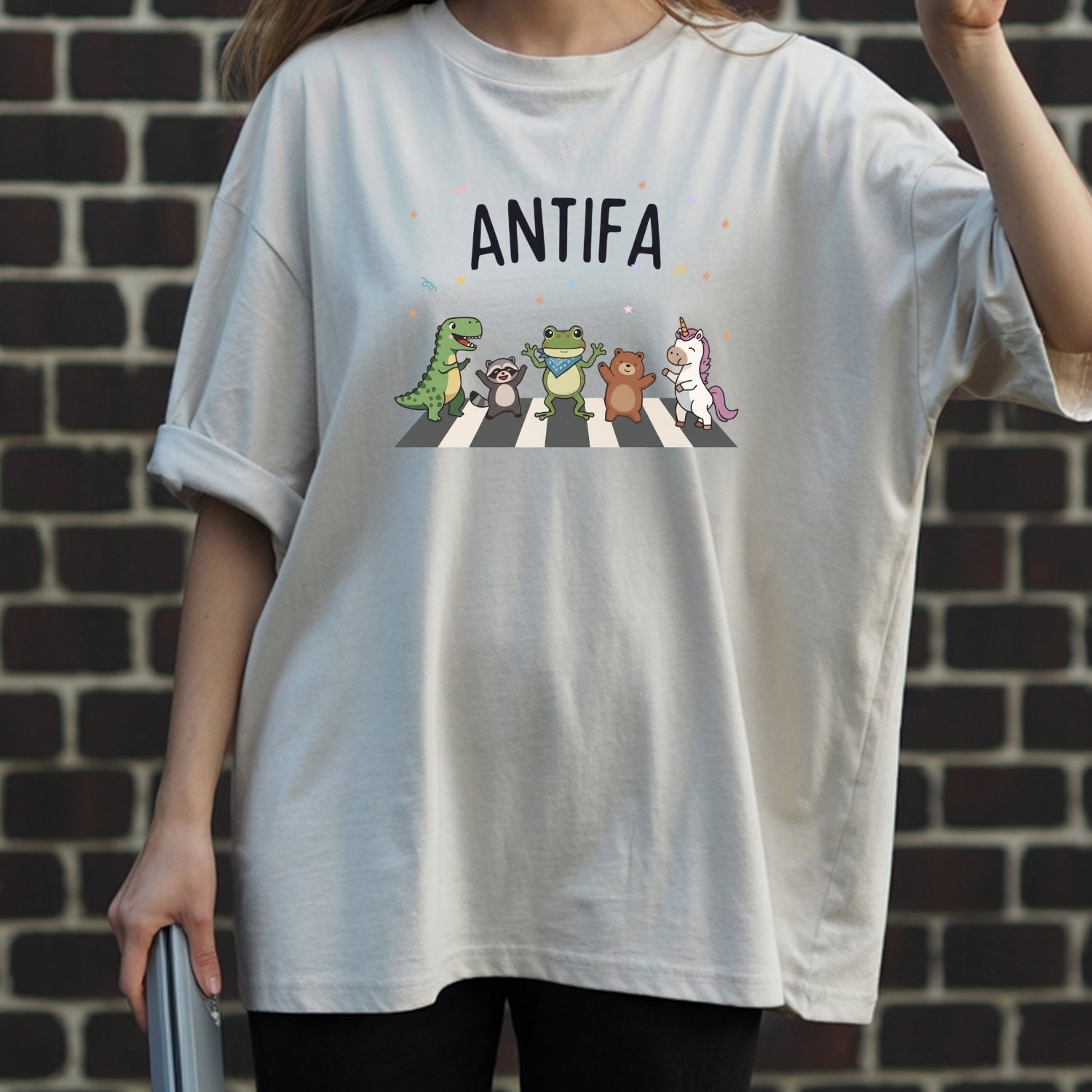 Cute Animal Friends Crossing T-Shirt - Frog Dinosaur Unicorn Graphic Tee