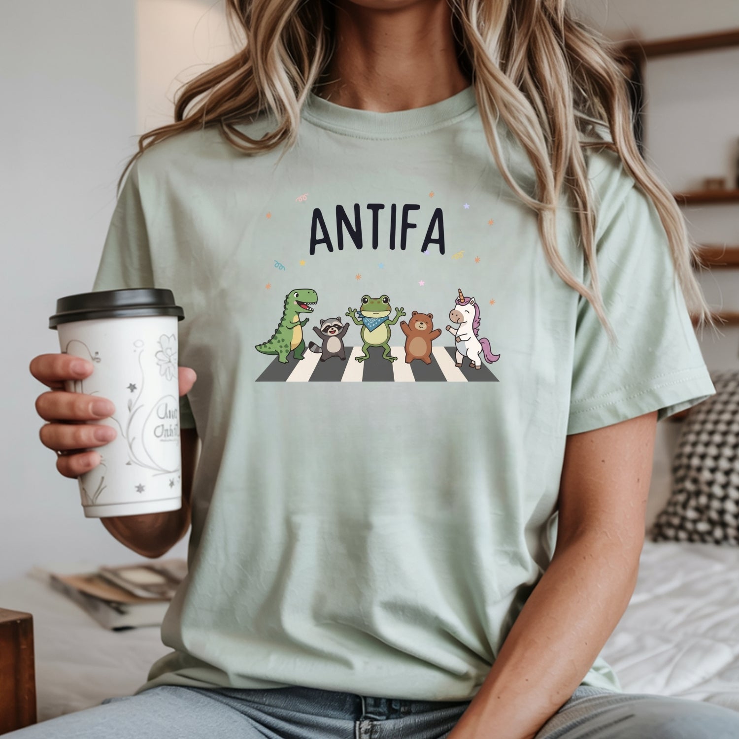 Cute Animal Friends Crossing T-Shirt - Frog Dinosaur Unicorn Graphic Tee