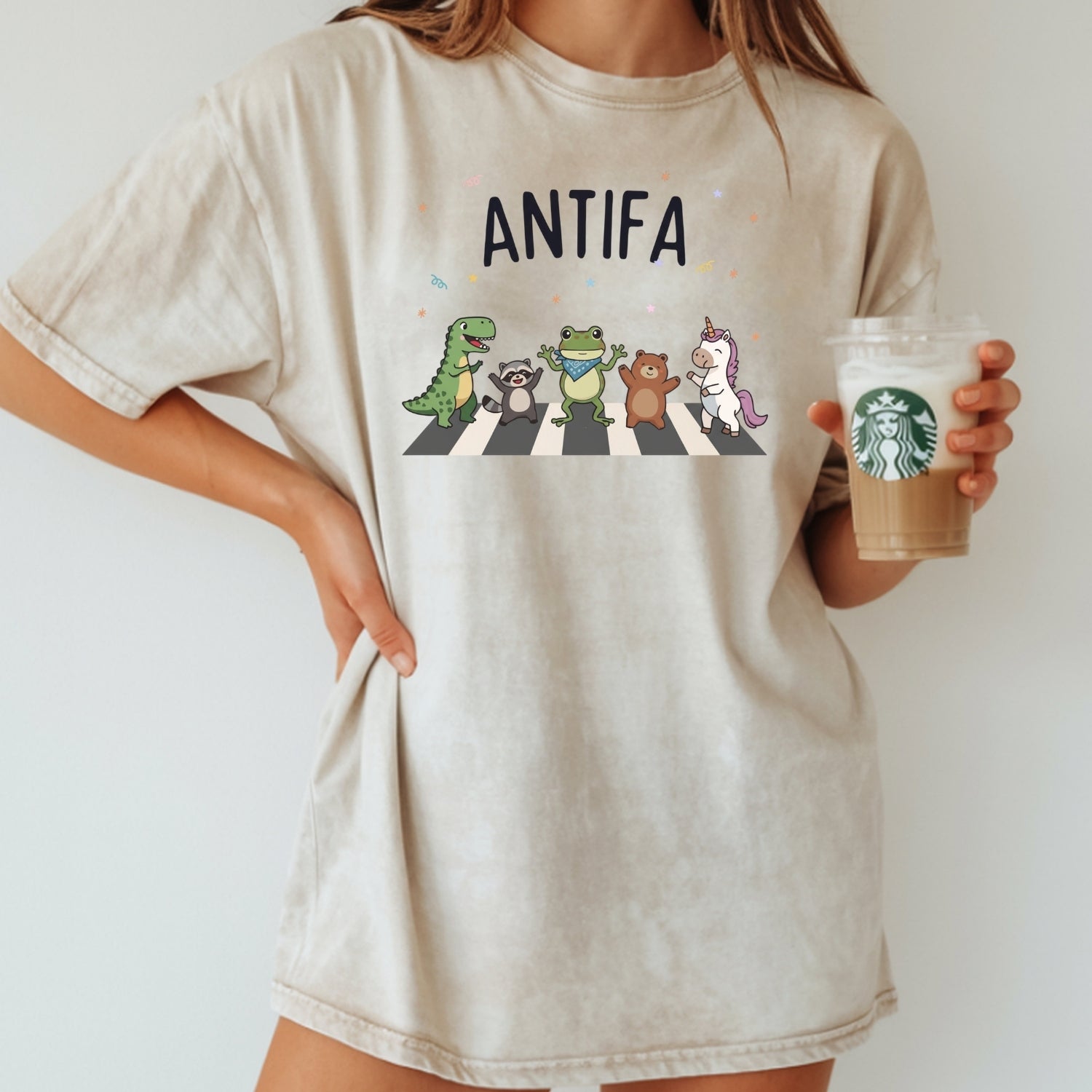 Cute Animal Friends Crossing T-Shirt - Frog Dinosaur Unicorn Graphic Tee