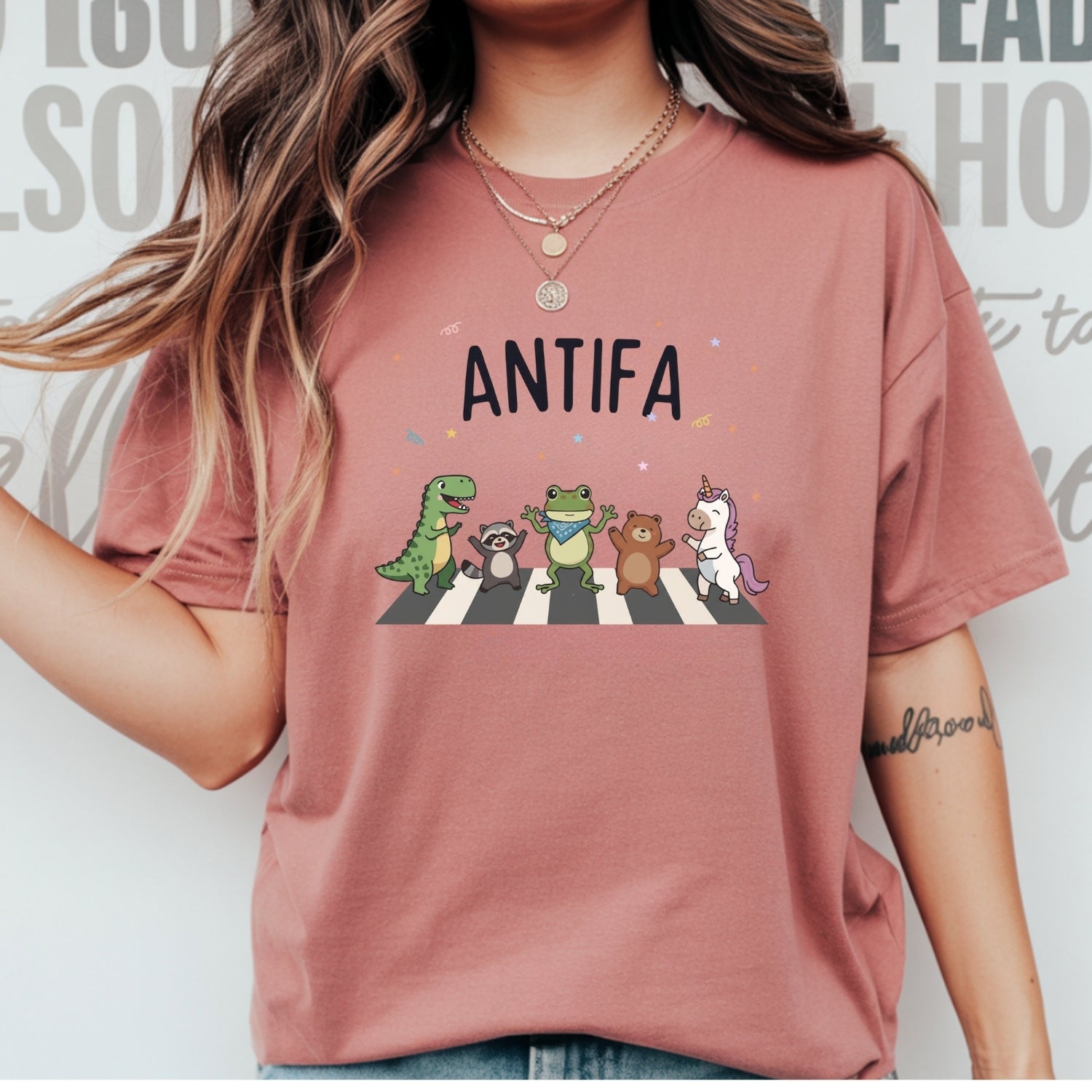 Cute Animal Friends Crossing T-Shirt - Frog Dinosaur Unicorn Graphic Tee