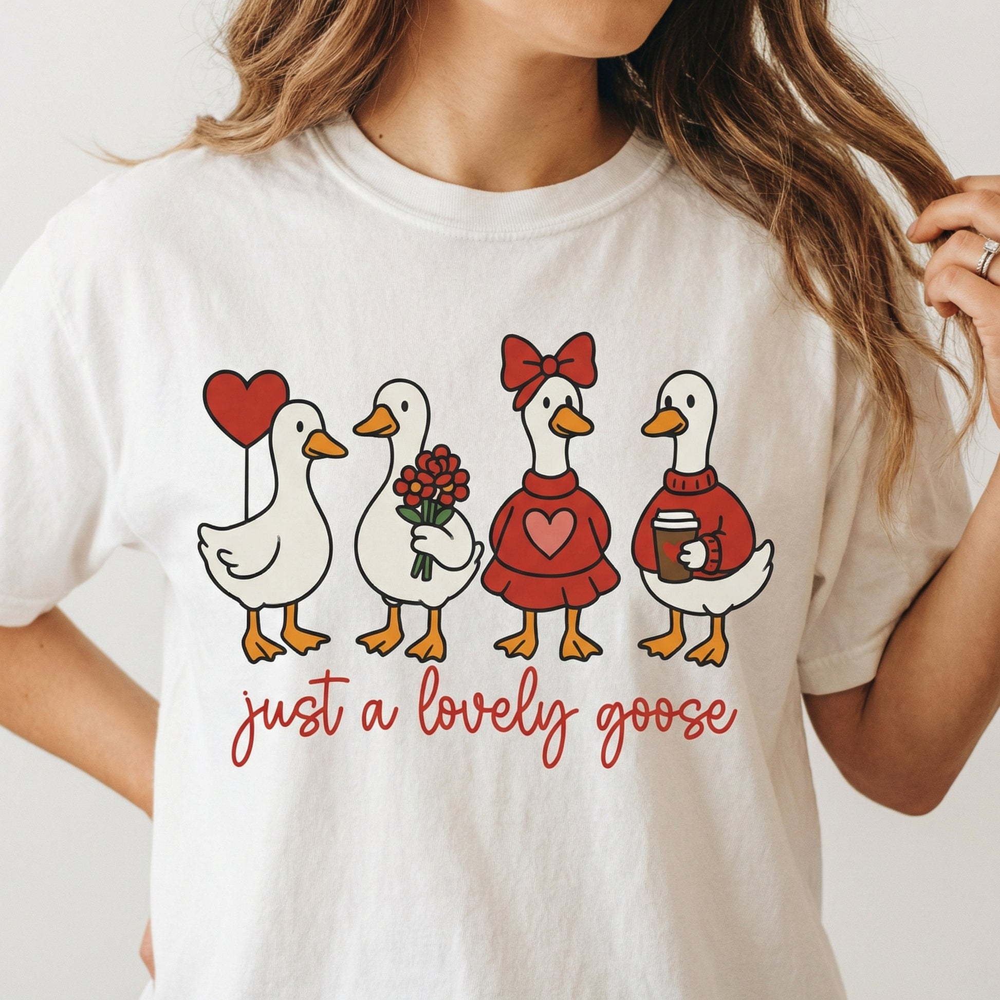 Cute Coquette Goose Valentine T-Shirt – Funny Silly Goose Graphic Tee – Valentine’s Day Gift