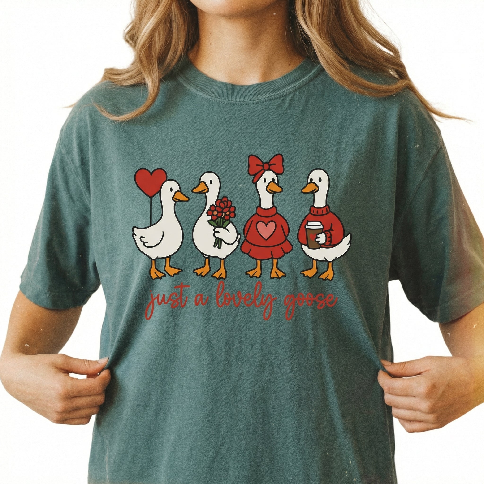 Cute Coquette Goose Valentine T-Shirt – Funny Silly Goose Graphic Tee – Valentine’s Day Gift