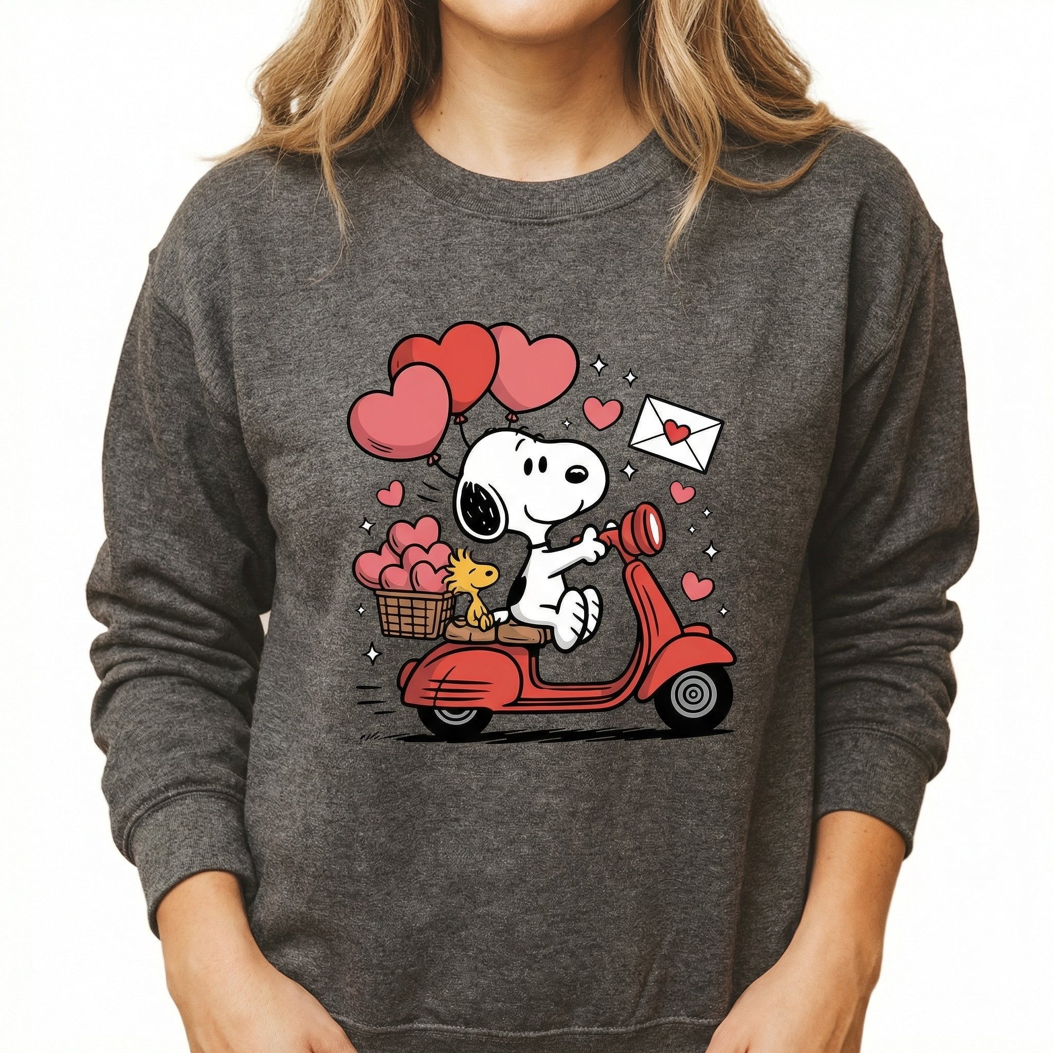 Cute Puppy Valentine Graphic Sweatshirt – Scooter Dog with Heart Balloons