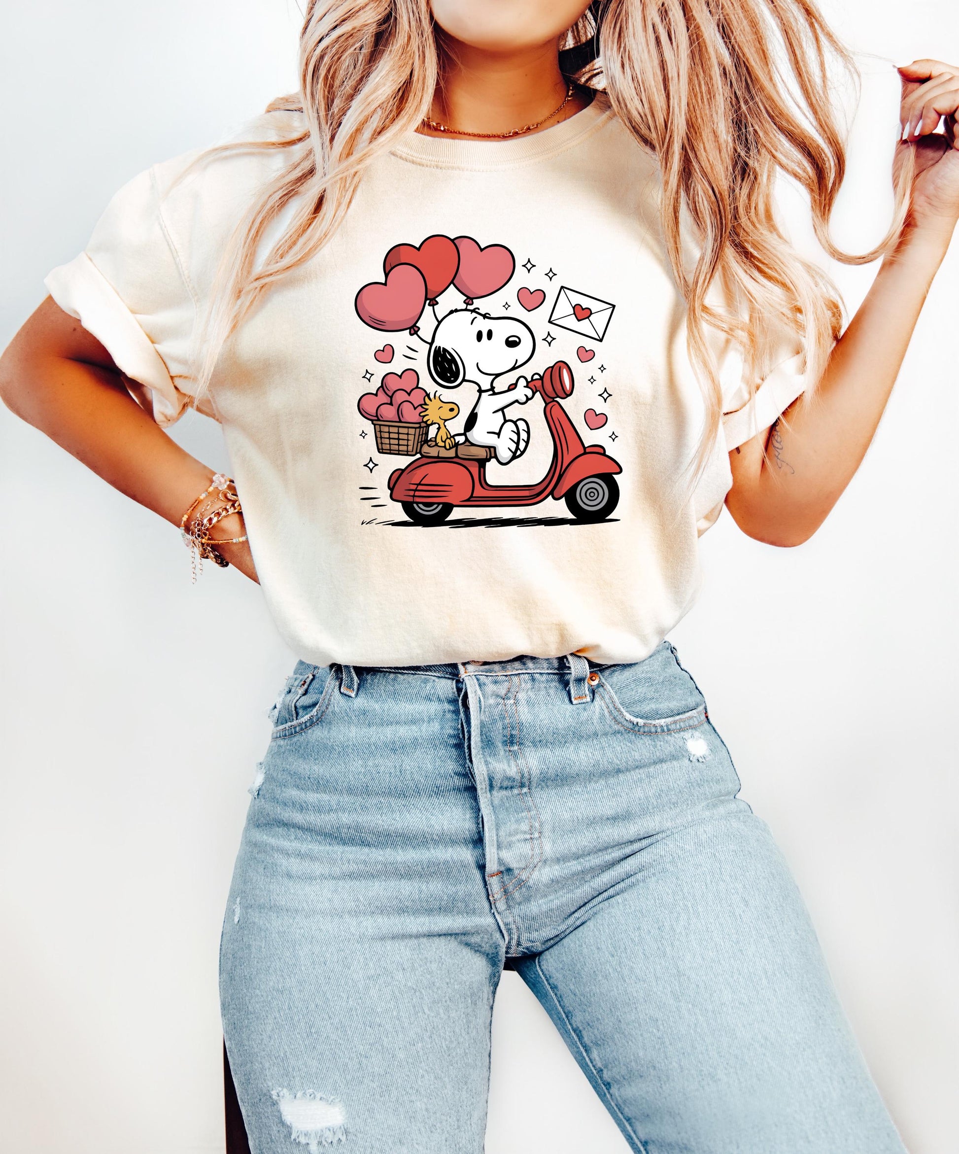 Cute Puppy Valentine Graphic Sweatshirt – Scooter Dog with Heart Balloons