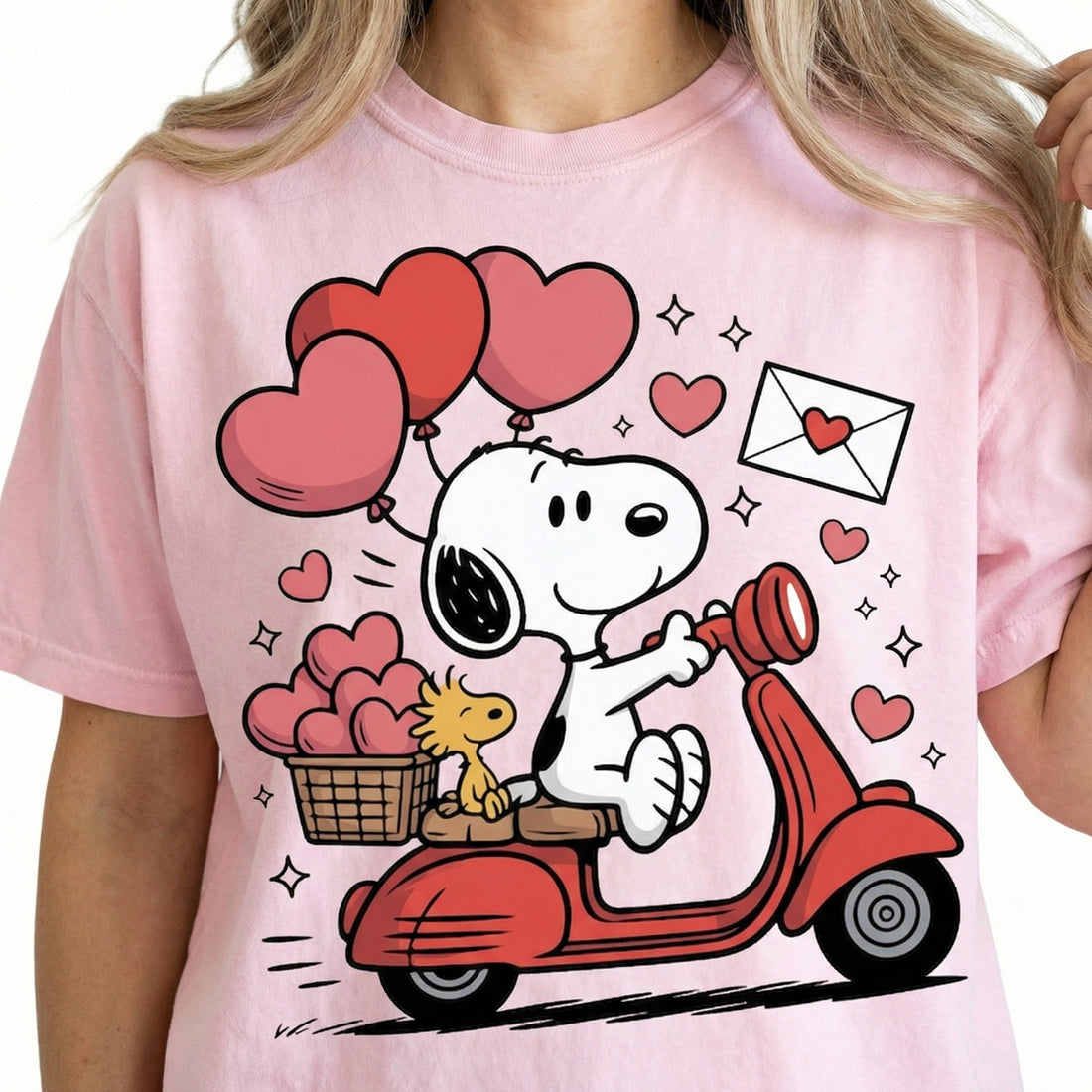 Cute Valentine Cartoon Dog Graphic T-Shirt – Pink Love Valentine Tee