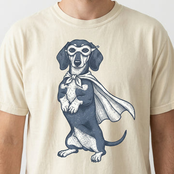 Dachshund Reluctant Hero Graphic T-Shirt – Funny Doxie Super Dog Tee