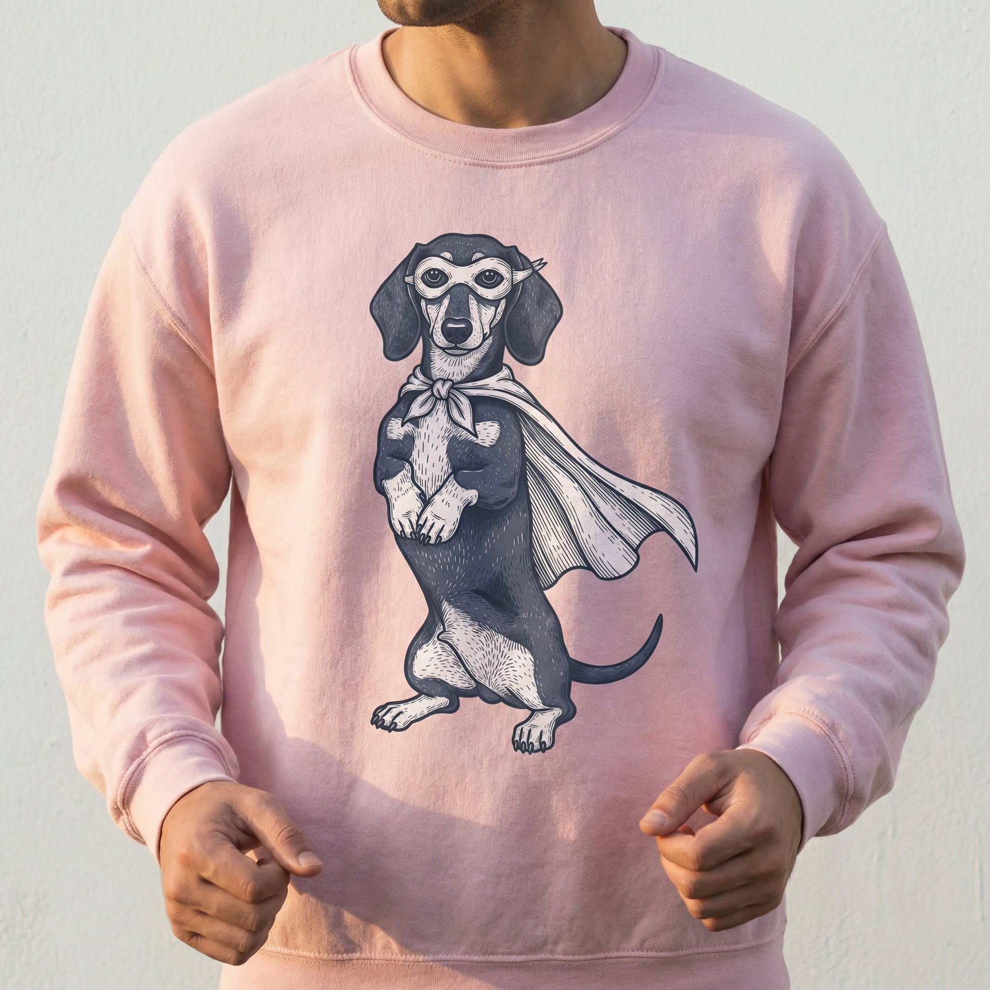 Dachshund Reluctant Hero Graphic T-Shirt – Funny Doxie Super Dog Tee