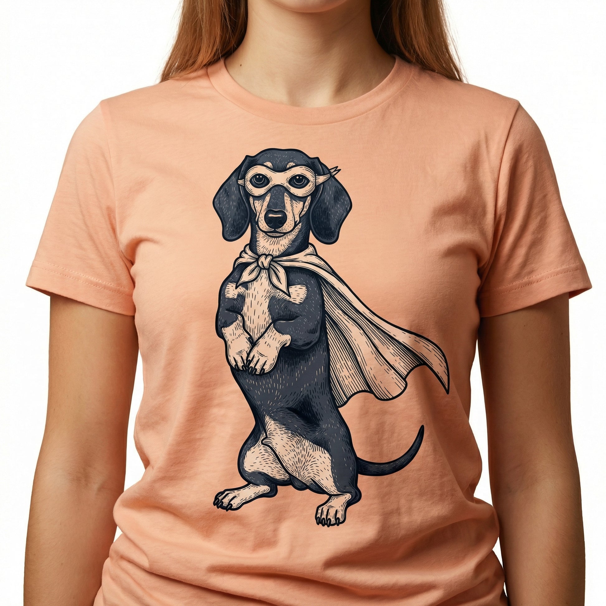 Dachshund Reluctant Hero Graphic T-Shirt – Funny Doxie Super Dog Tee