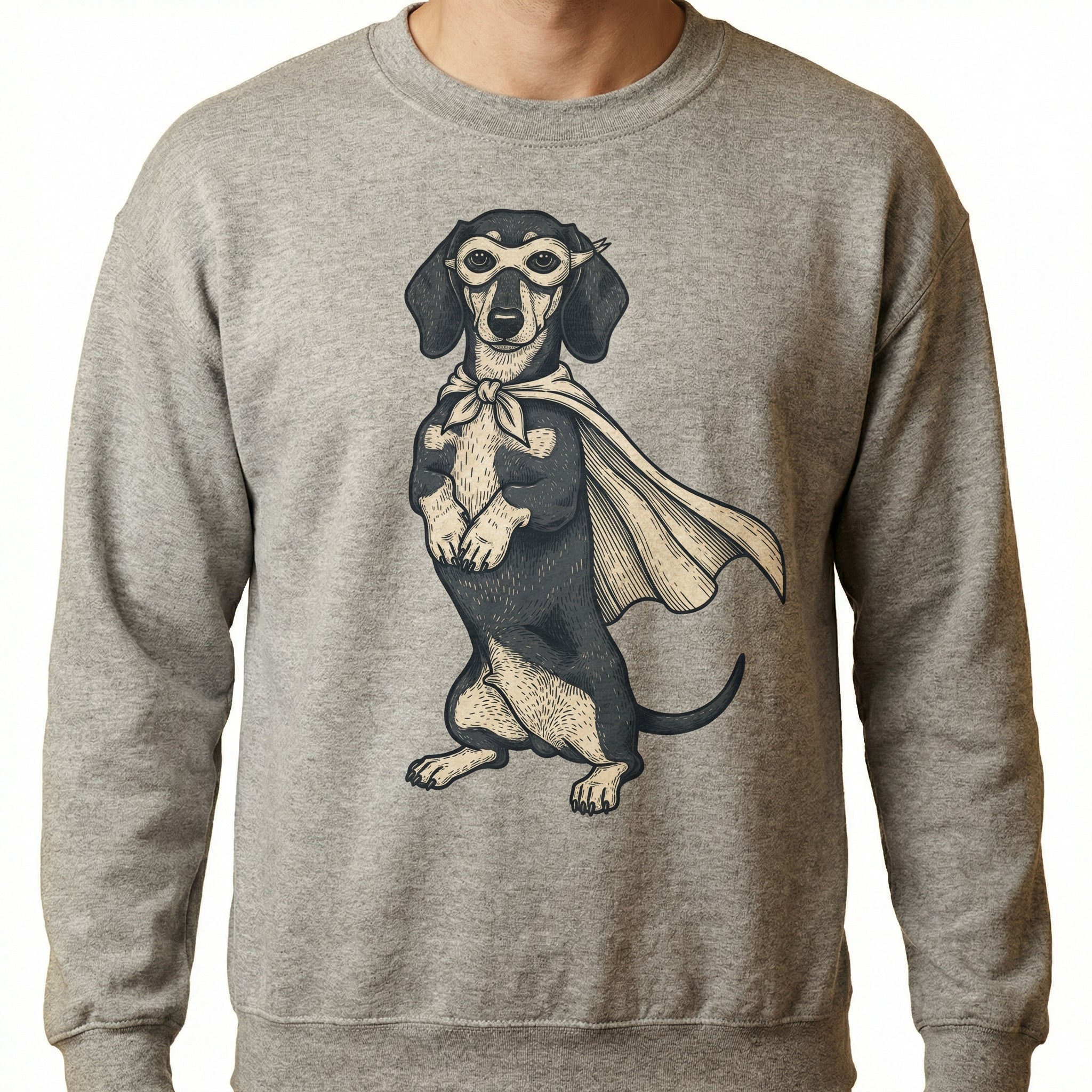 Dachshund Reluctant Hero Graphic T-Shirt – Funny Doxie Super Dog Tee