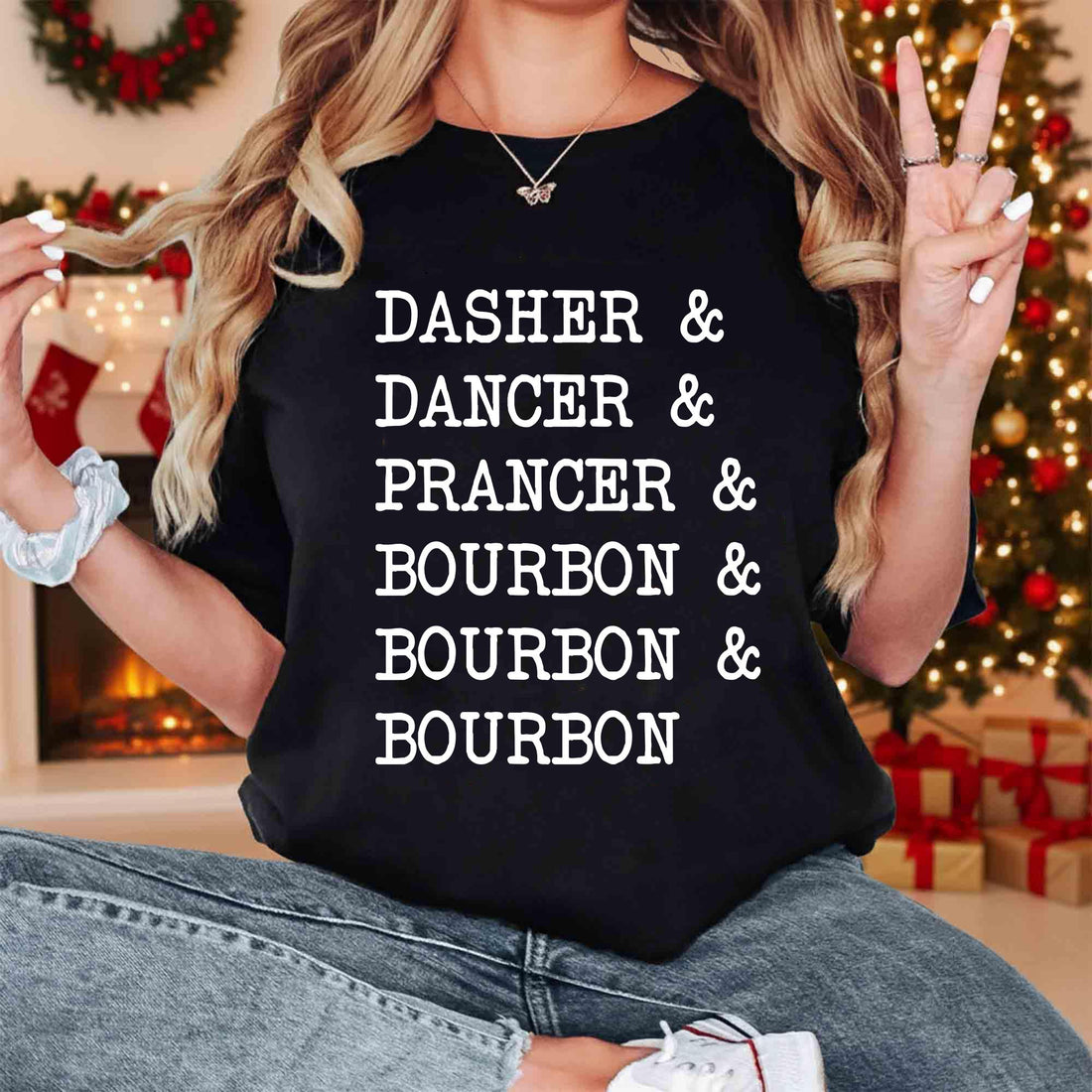 Dasher Dancer Prancer & Bourbon Shirt – Funny Drinking Christmas Tee