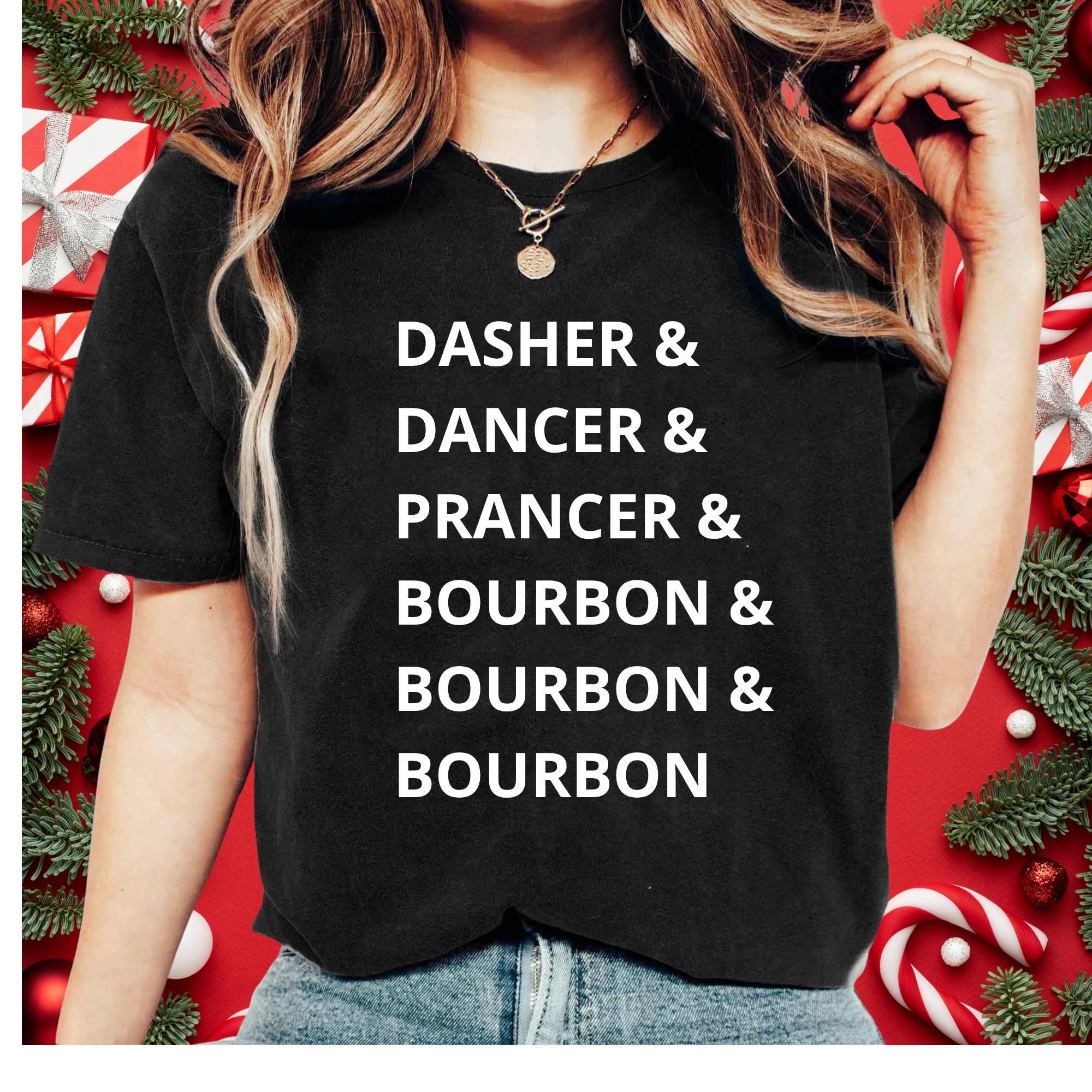 Funny Drinking Christmas Shirt – Dasher Dancer Prancer Whiskey Bourbon Scotch Tee