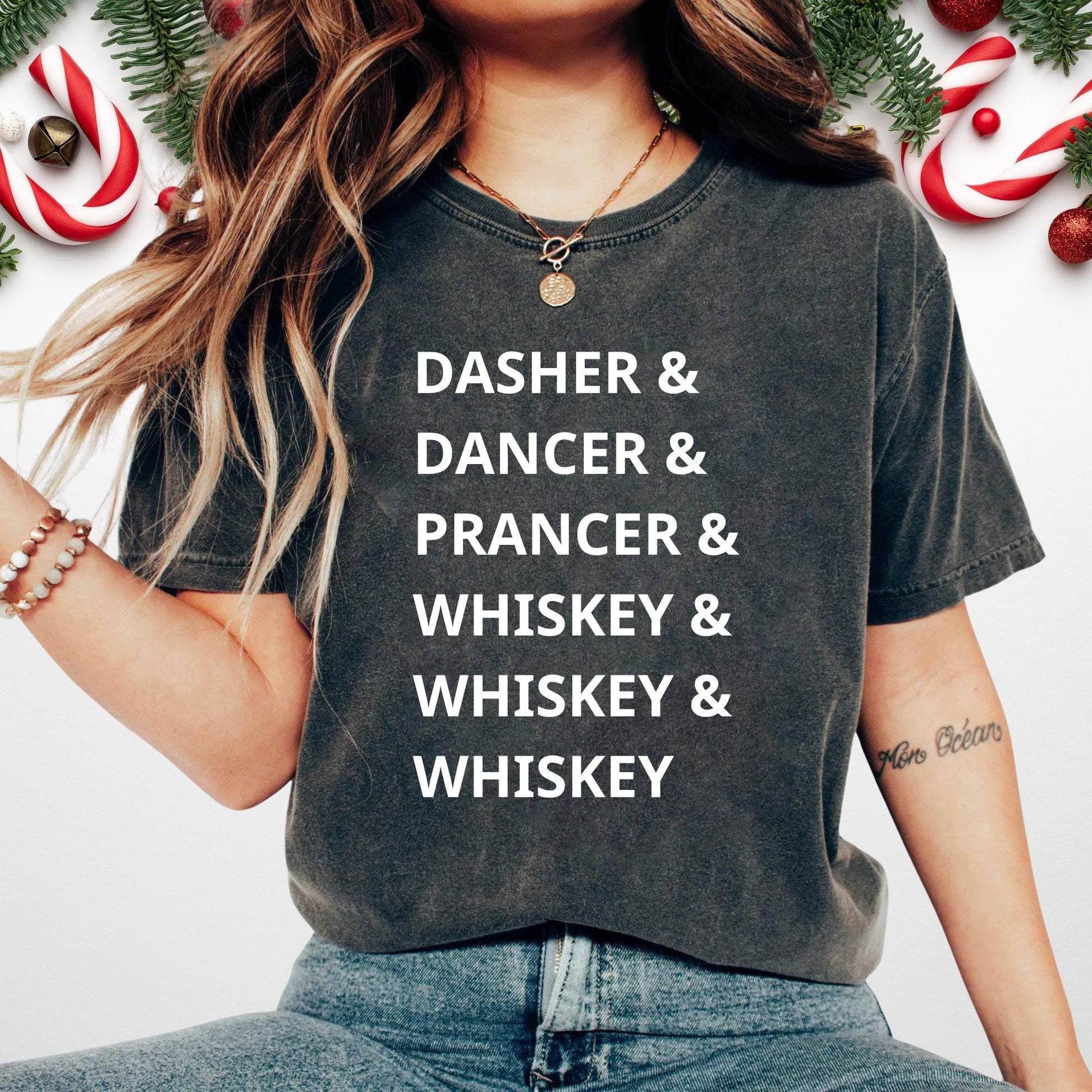 Funny Drinking Christmas Shirt – Dasher Dancer Prancer Whiskey Bourbon Scotch Tee
