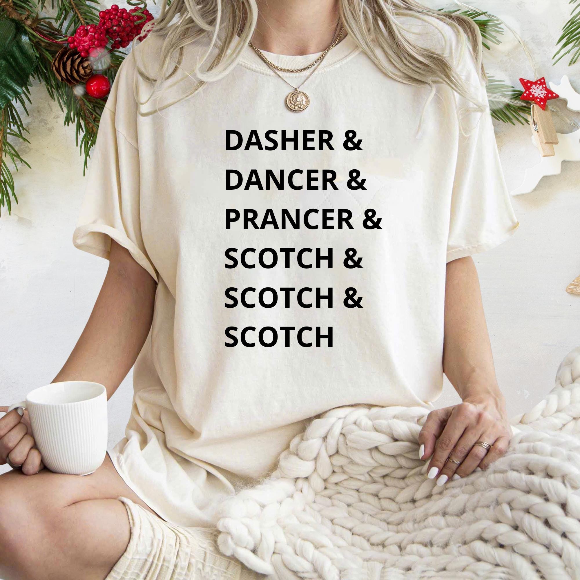 Funny Drinking Christmas Shirt – Dasher Dancer Prancer Whiskey Bourbon Scotch Tee