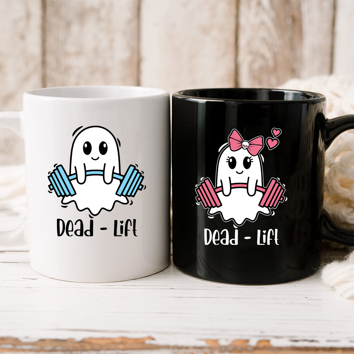 Dead Lift Funny Ghost Couple Matching Mugs For Couples