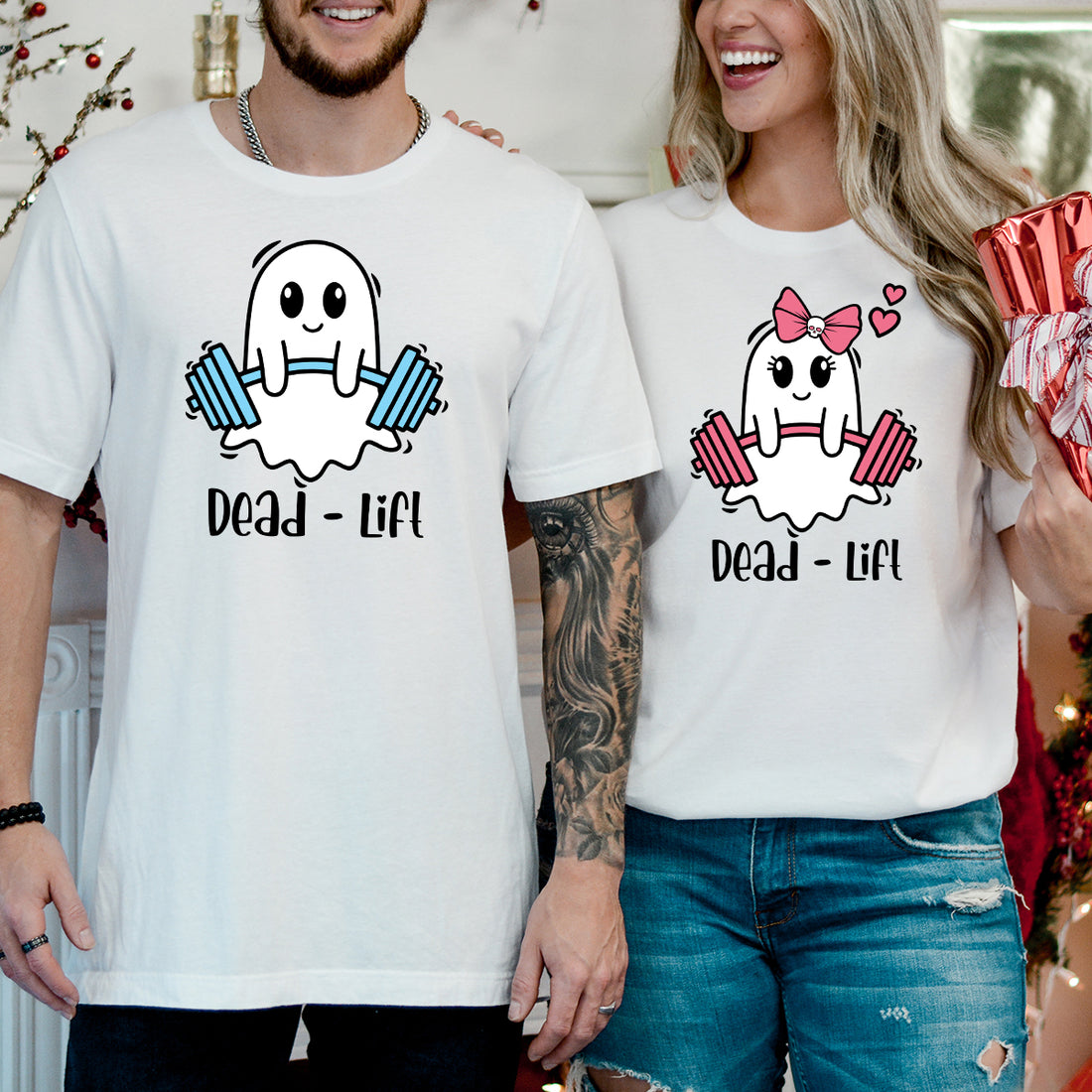 Dead Lift Funny Ghost Couple Matching T-Shirts For Couples