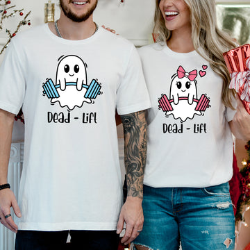 Dead Lift Funny Ghost Couple Matching T-Shirts For Couples