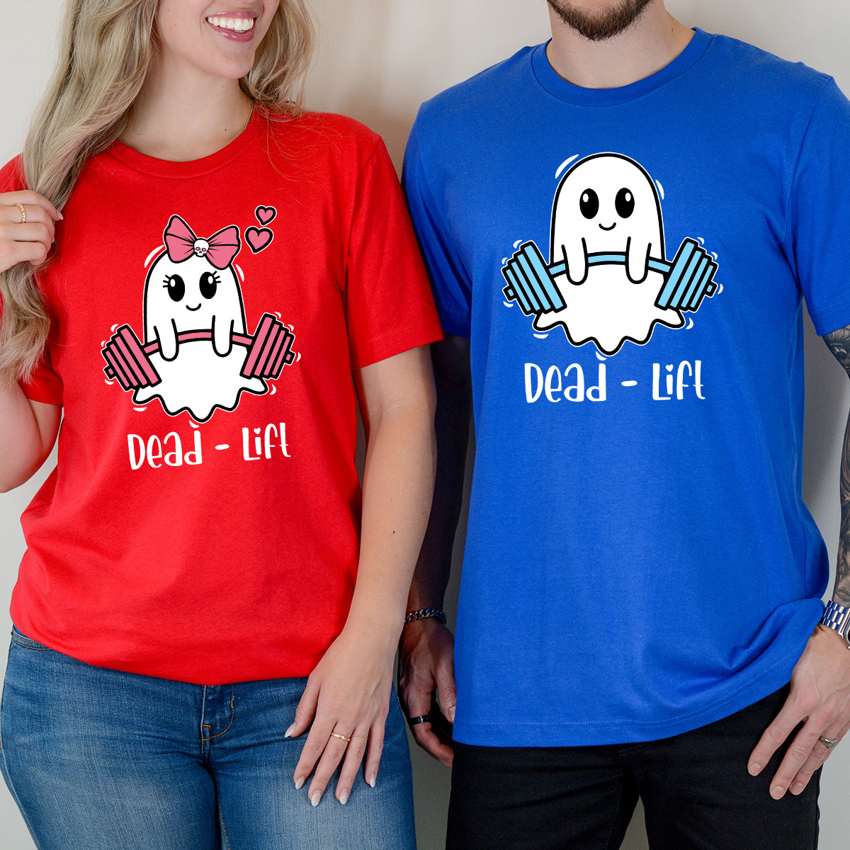 Dead Lift Funny Ghost Couple Matching T-Shirts For Couples