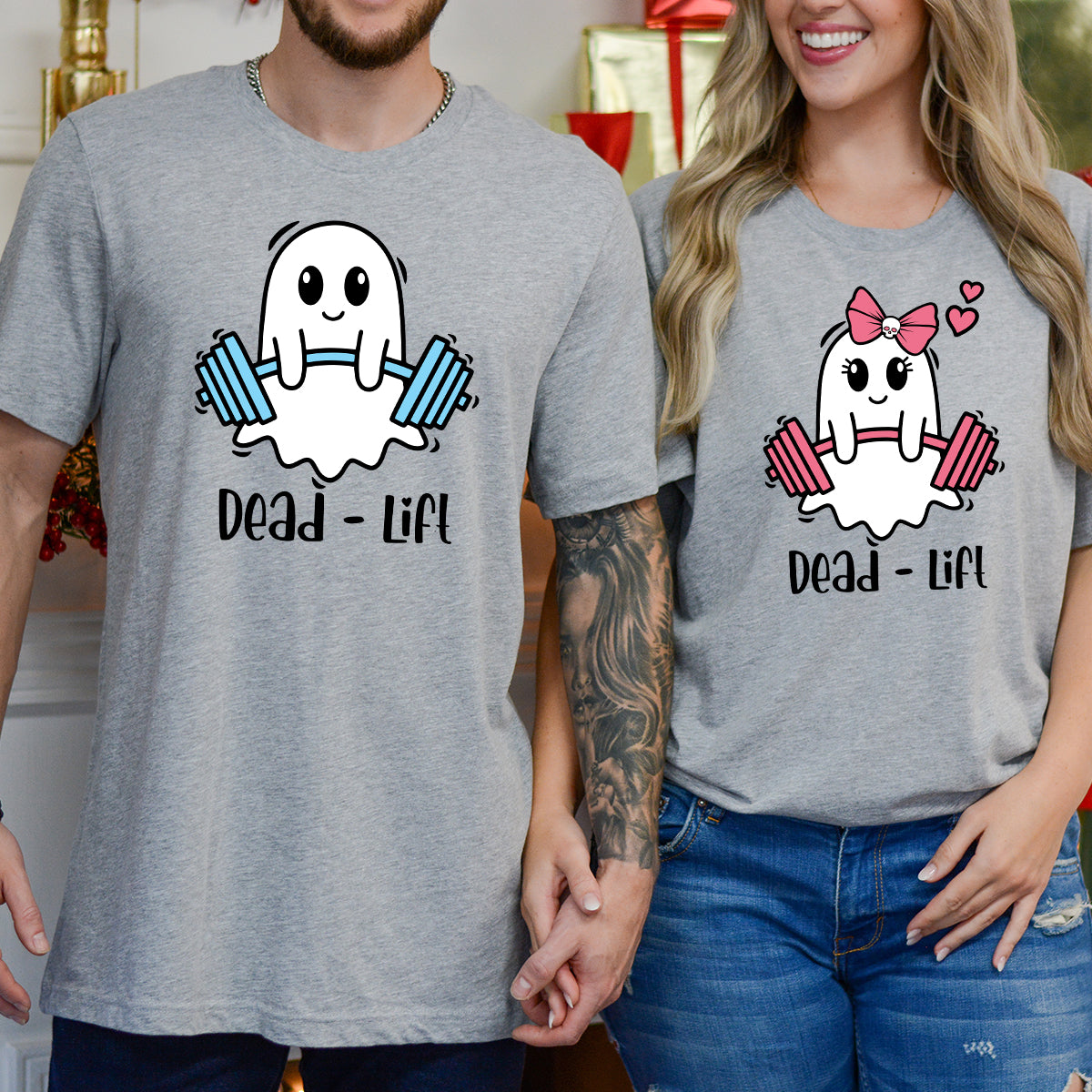 Dead Lift Funny Ghost Couple Matching T-Shirts For Couples