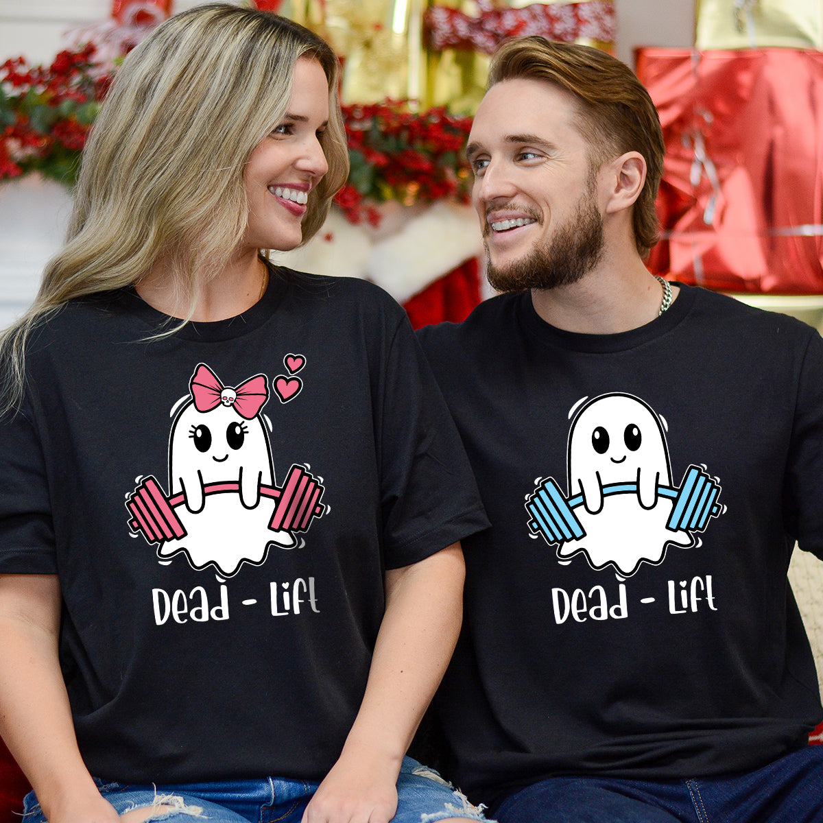 Dead Lift Funny Ghost Couple Matching T-Shirts For Couples
