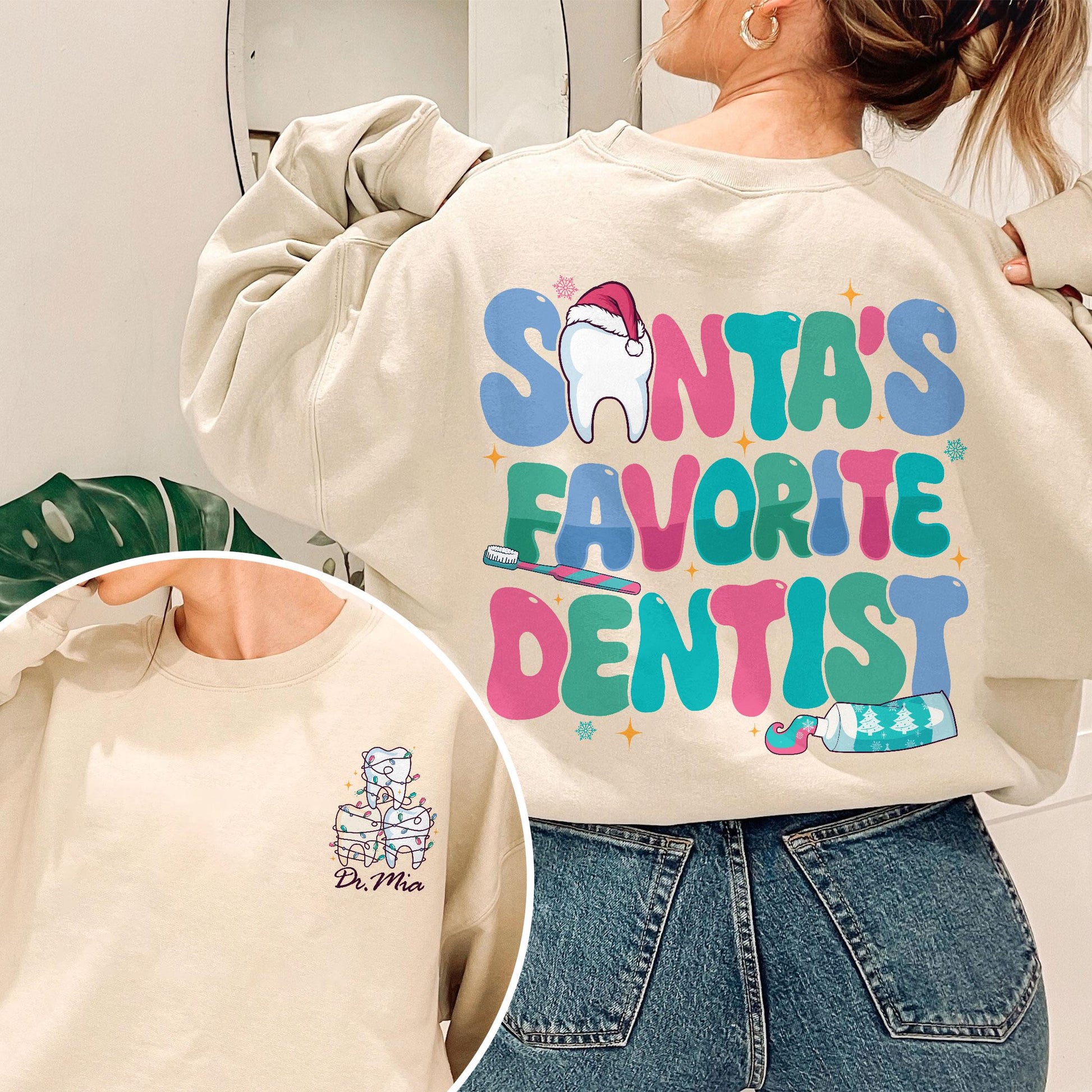 Dental Christmas Sweatshirt – Santa’s Favorite Dentist Holiday Crewneck, Dental Gift