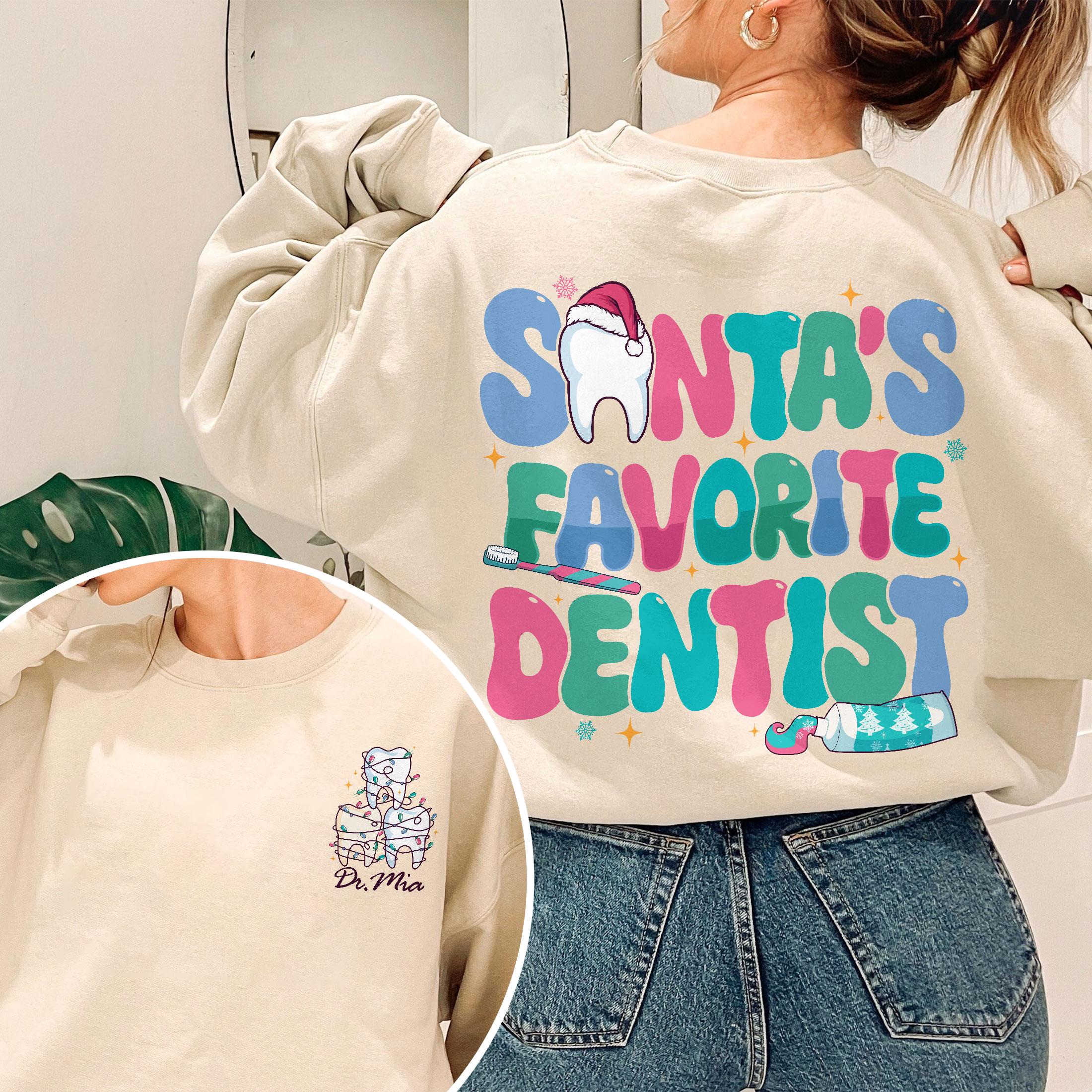 Dental Christmas Sweatshirt – Santa’s Favorite Dentist Holiday Crewneck, Dental Gift