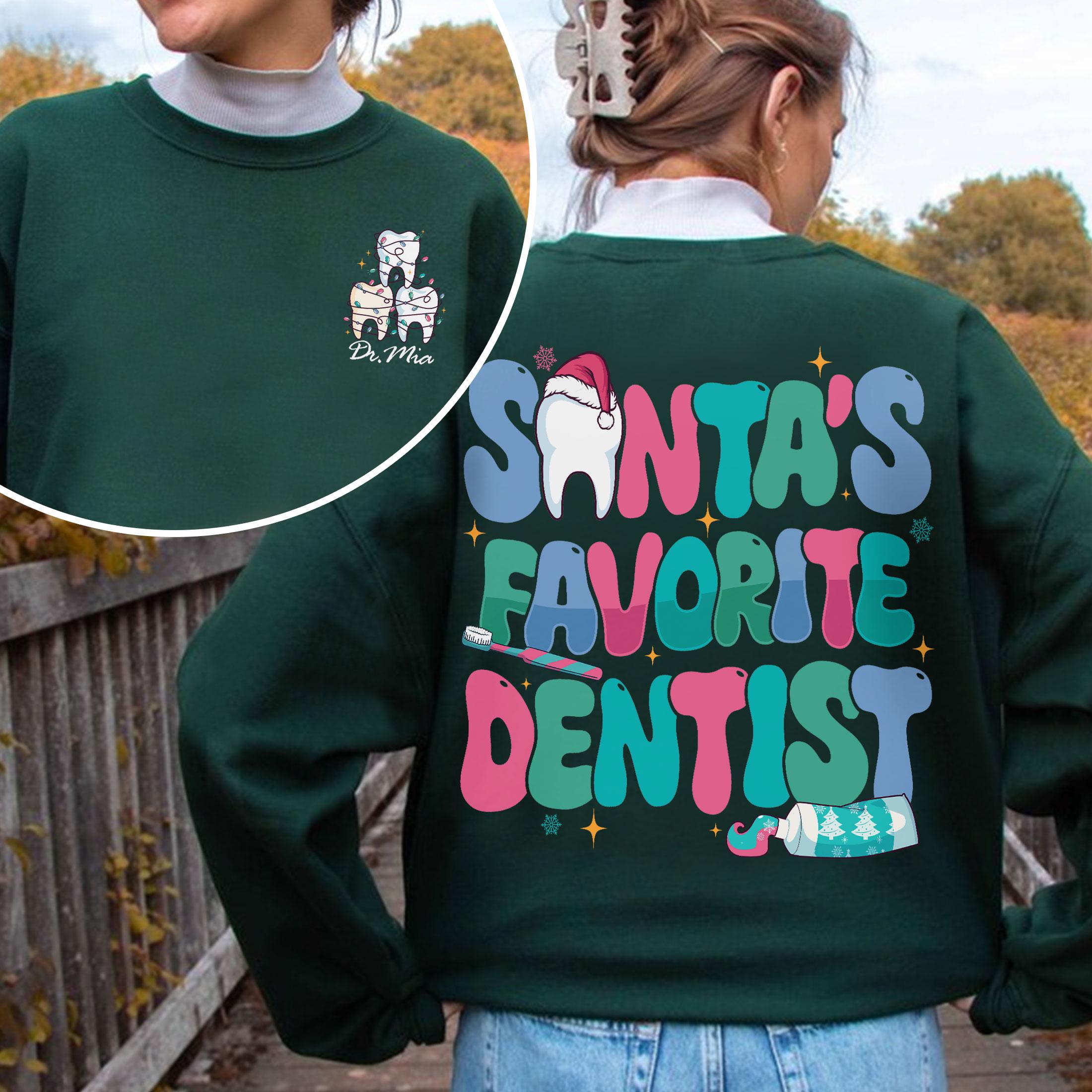 Dental Christmas Sweatshirt – Santa’s Favorite Dentist Holiday Crewneck, Dental Gift