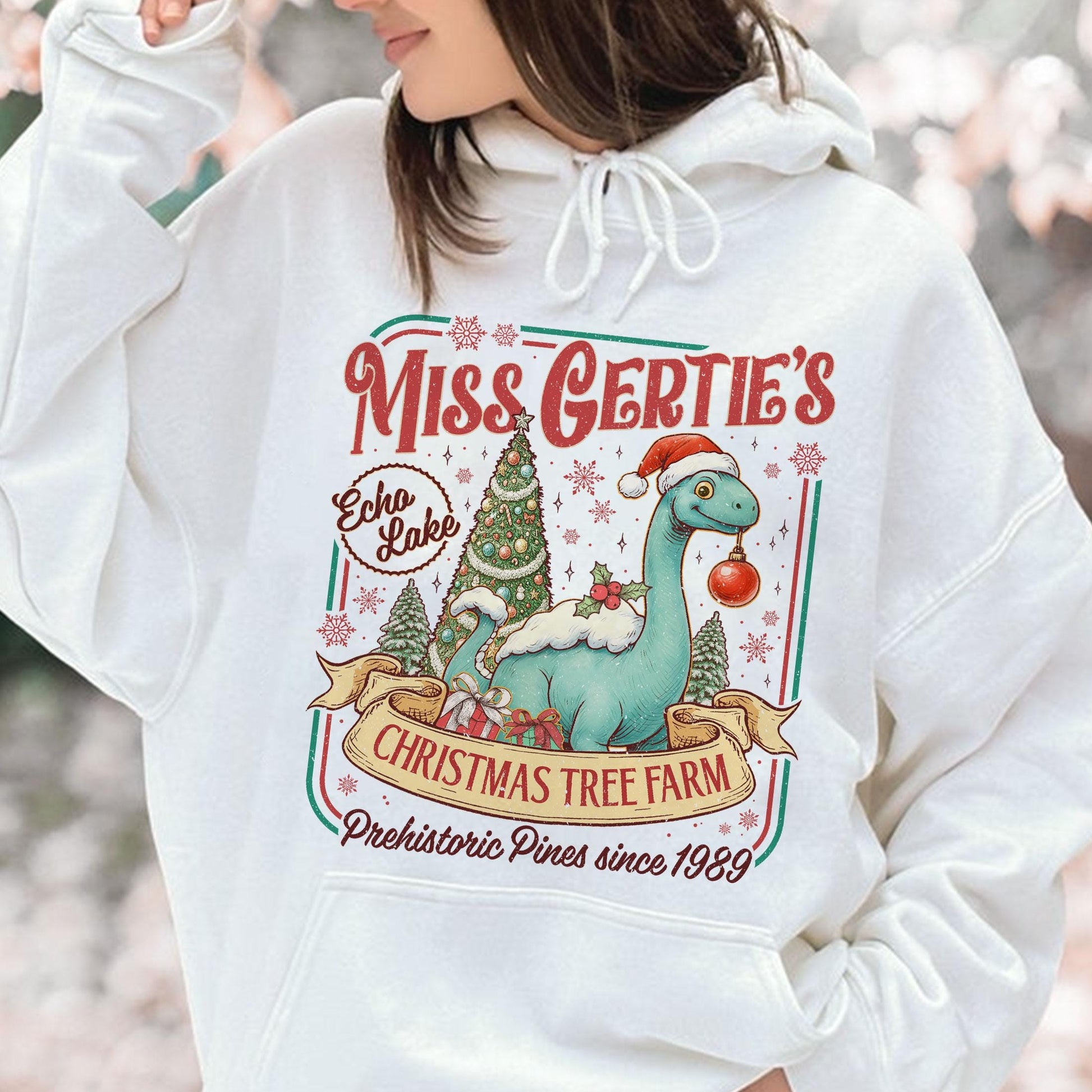 Dinosaur Christmas Tree Farm Sweatshirt – Theme Park Christmas Shirt, Miss Gertie’s Holiday Vacation Tee, Funny Xmas Gift