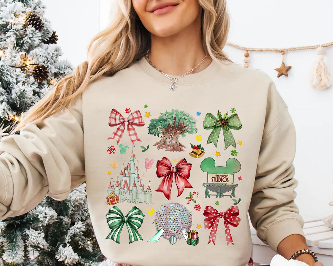 Coquette Christmas Bow Shirt – Cute Holiday Theme Park Inspired Tee or Sweatshirt, Festive Gift for Fans