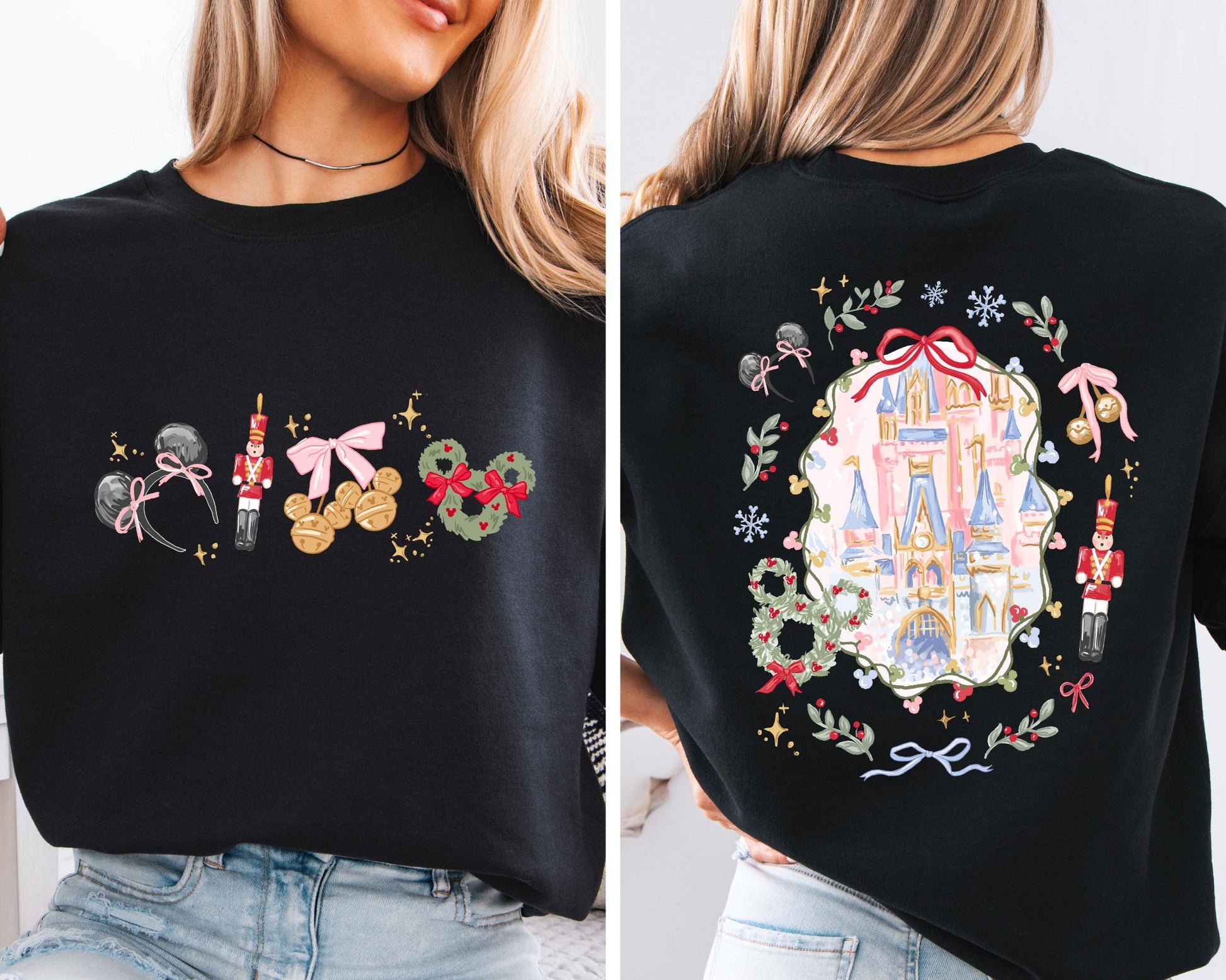 Coquette Bow Christmas Sweatshirt – Magic Castle Xmas Shirt – Cute Holiday Trip Sweater – Nutcracker Christmas Tee