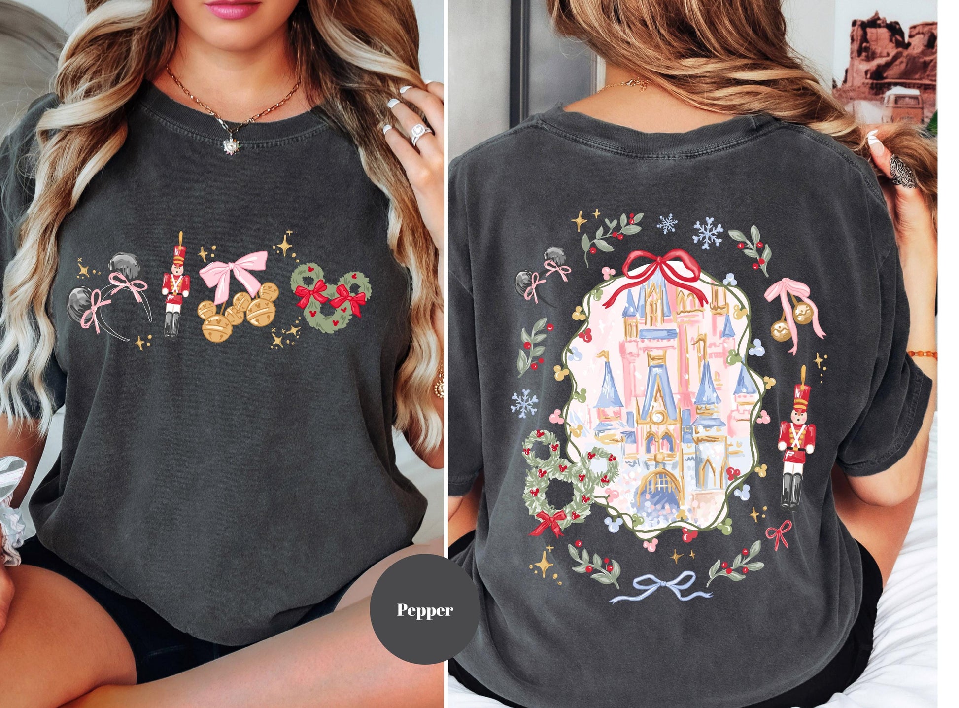 Coquette Bow Christmas Sweatshirt – Magic Castle Xmas Shirt – Cute Holiday Trip Sweater – Nutcracker Christmas Tee