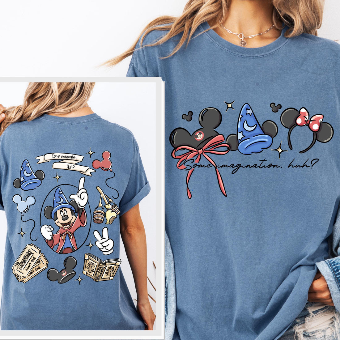 Coquette Bow Sorcerer Shirt – Some Imagination Huh Tee – Fantasia Inspired Mickey Design – Cute Trip Shirt
