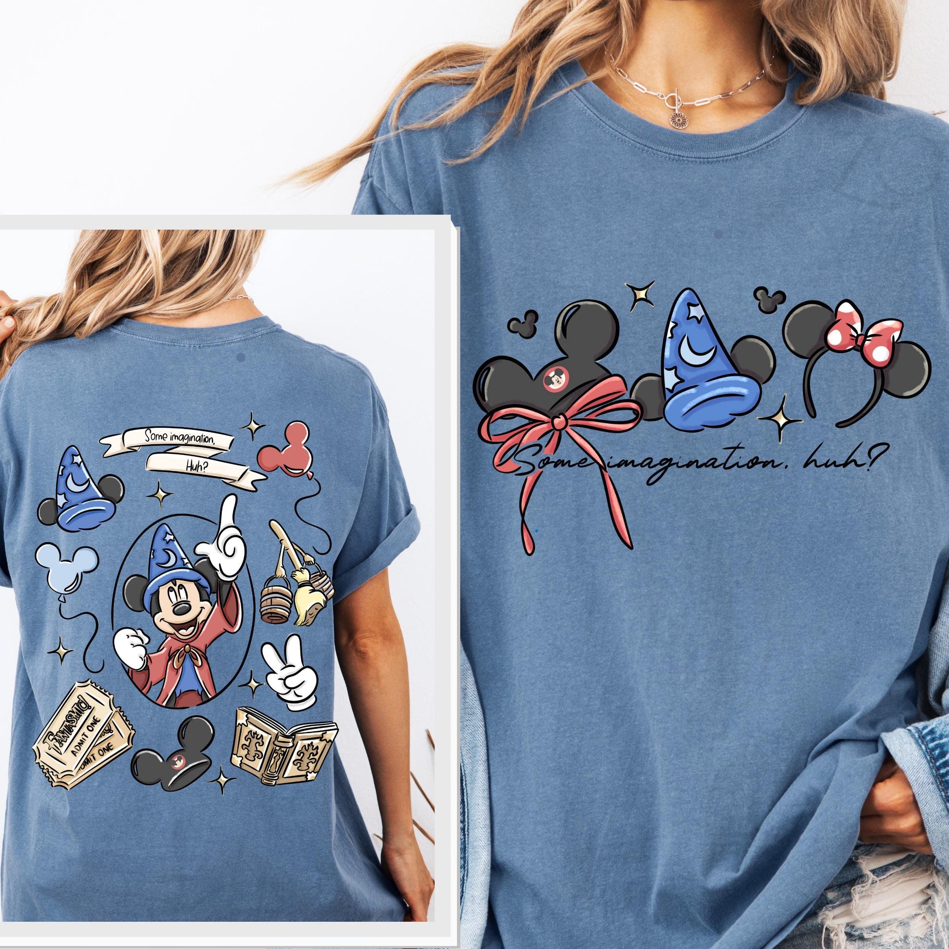 Coquette Bow Sorcerer Shirt – Some Imagination Huh Tee – Fantasia Inspired Mickey Design – Cute Trip Shirt