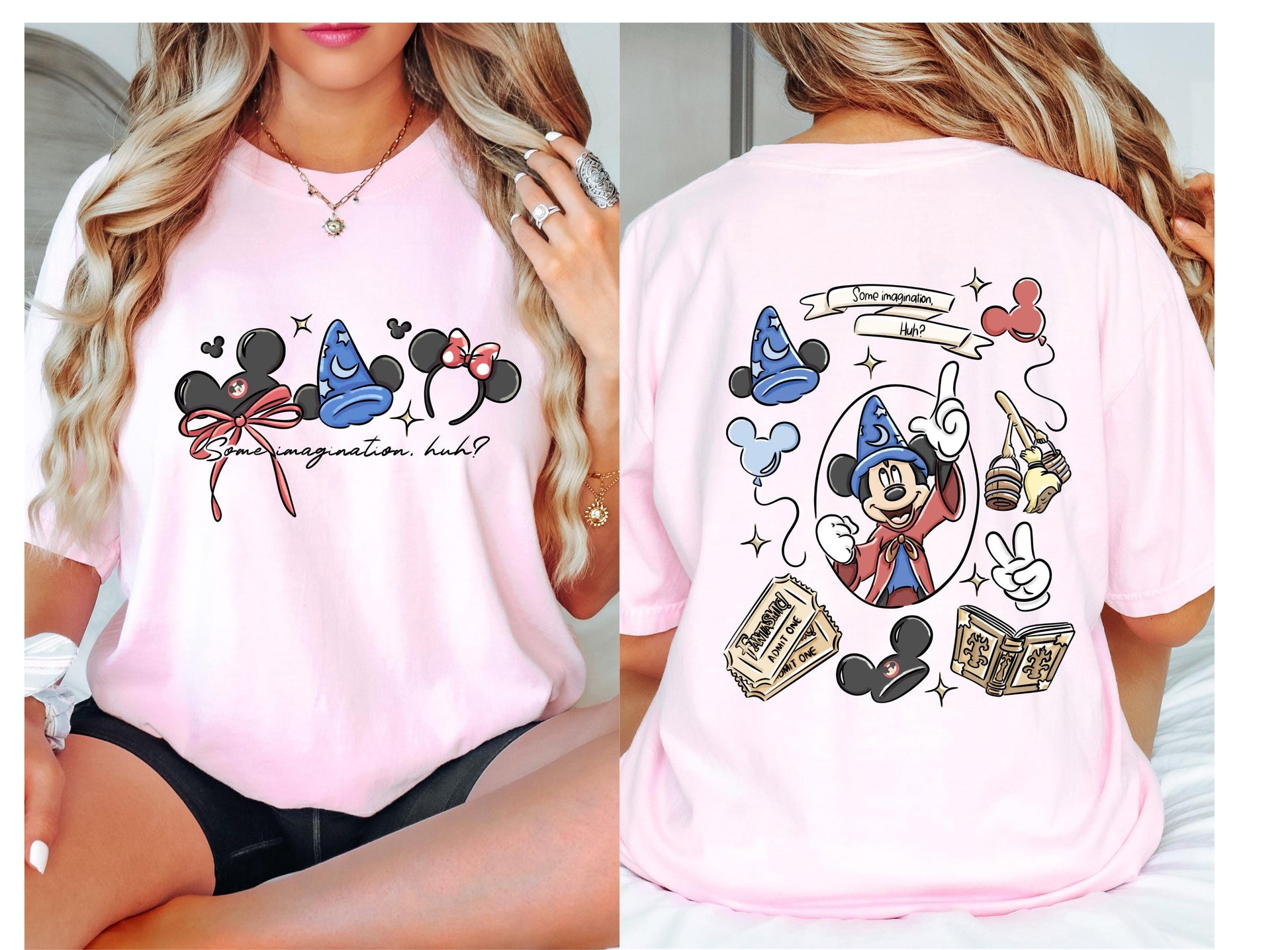 Coquette Bow Sorcerer Shirt – Some Imagination Huh Tee – Fantasia Inspired Mickey Design – Cute Trip Shirt