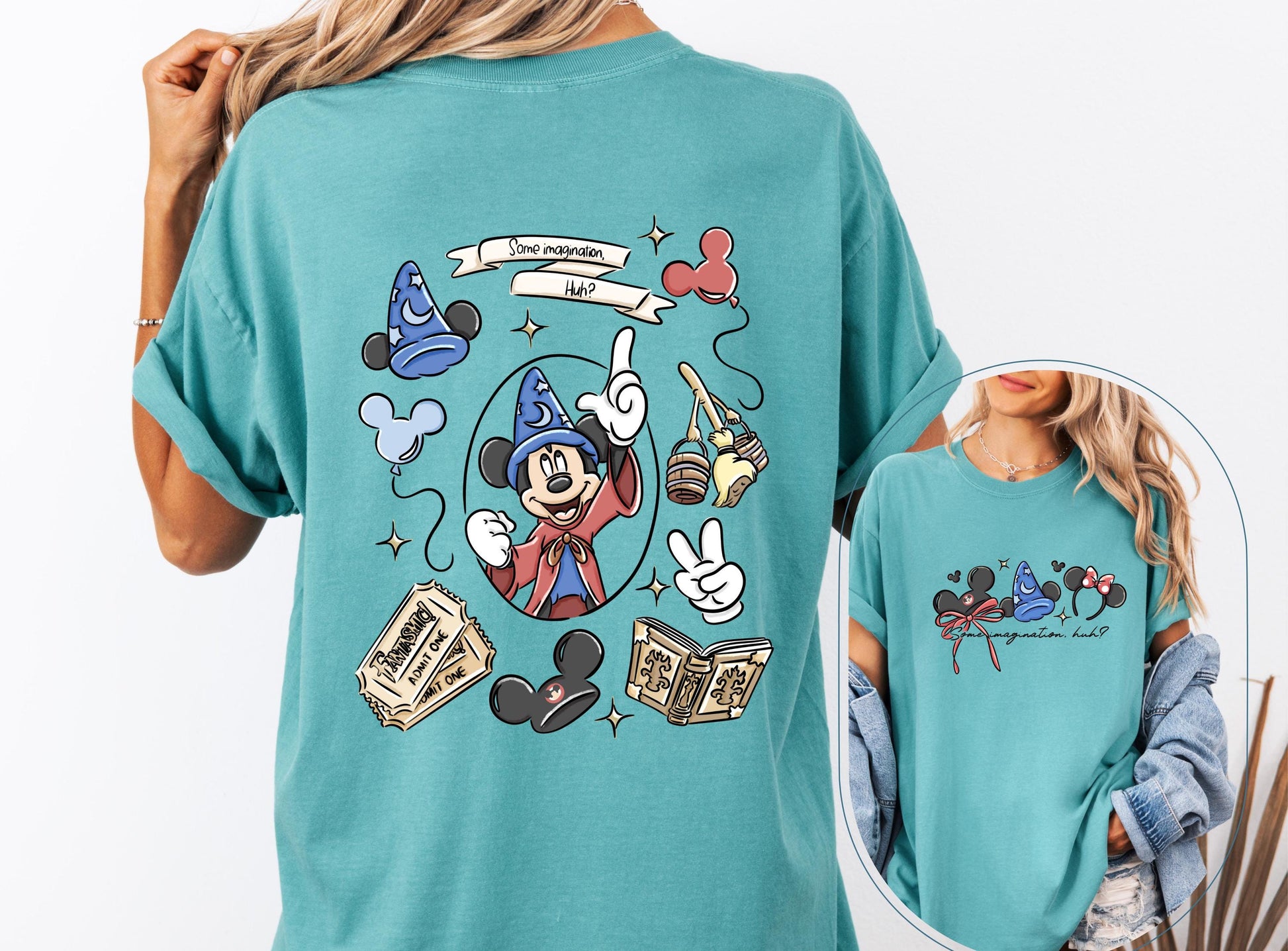 Coquette Bow Sorcerer Shirt – Some Imagination Huh Tee – Fantasia Inspired Mickey Design – Cute Trip Shirt