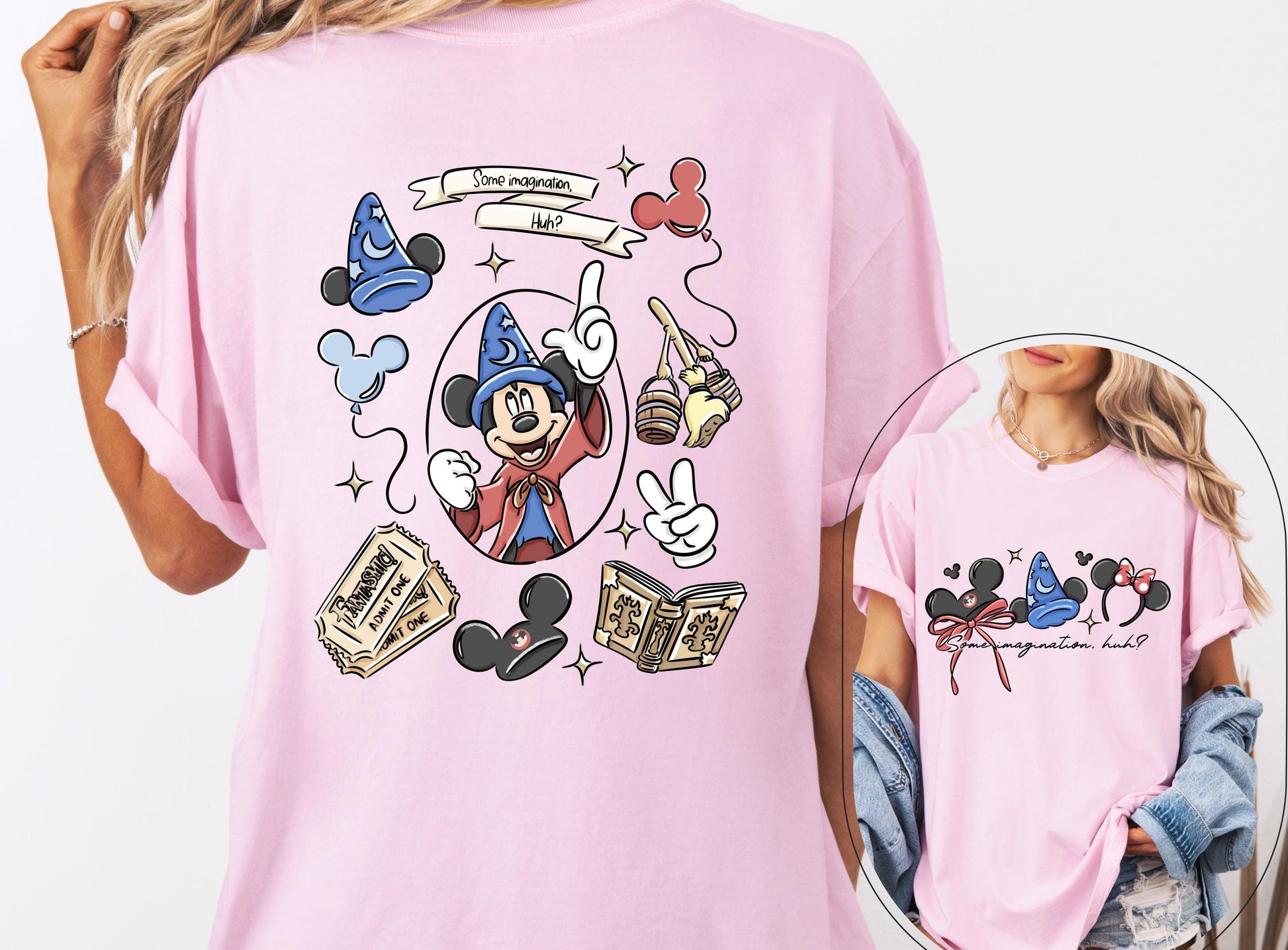 Coquette Bow Sorcerer Shirt – Some Imagination Huh Tee – Fantasia Inspired Mickey Design – Cute Trip Shirt