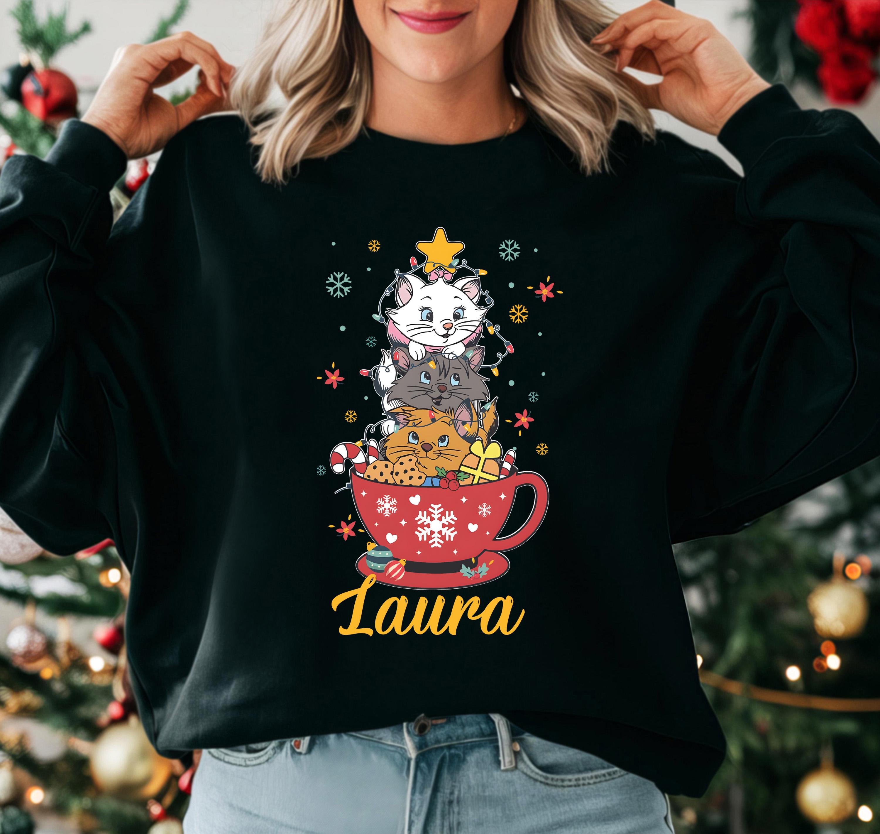 Cute Pink Cat Christmas Shirt – Festive Holiday Lights Tee