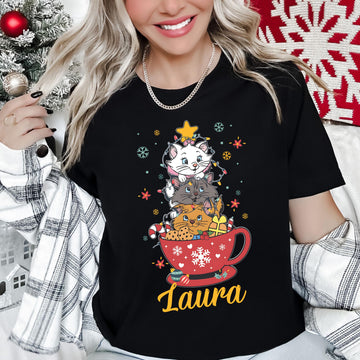 Cute Pink Cat Christmas Shirt – Festive Holiday Lights Tee