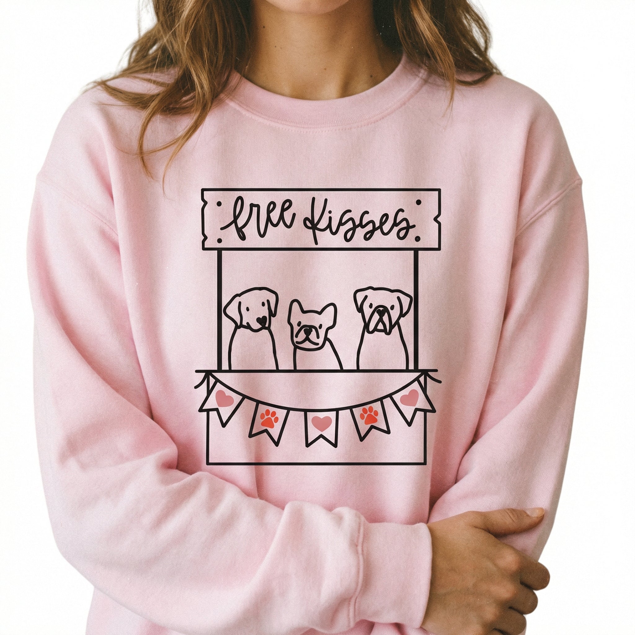 Dog Free Kisses Booth Valentine Sweatshirt – Dog Lover Heart Graphic