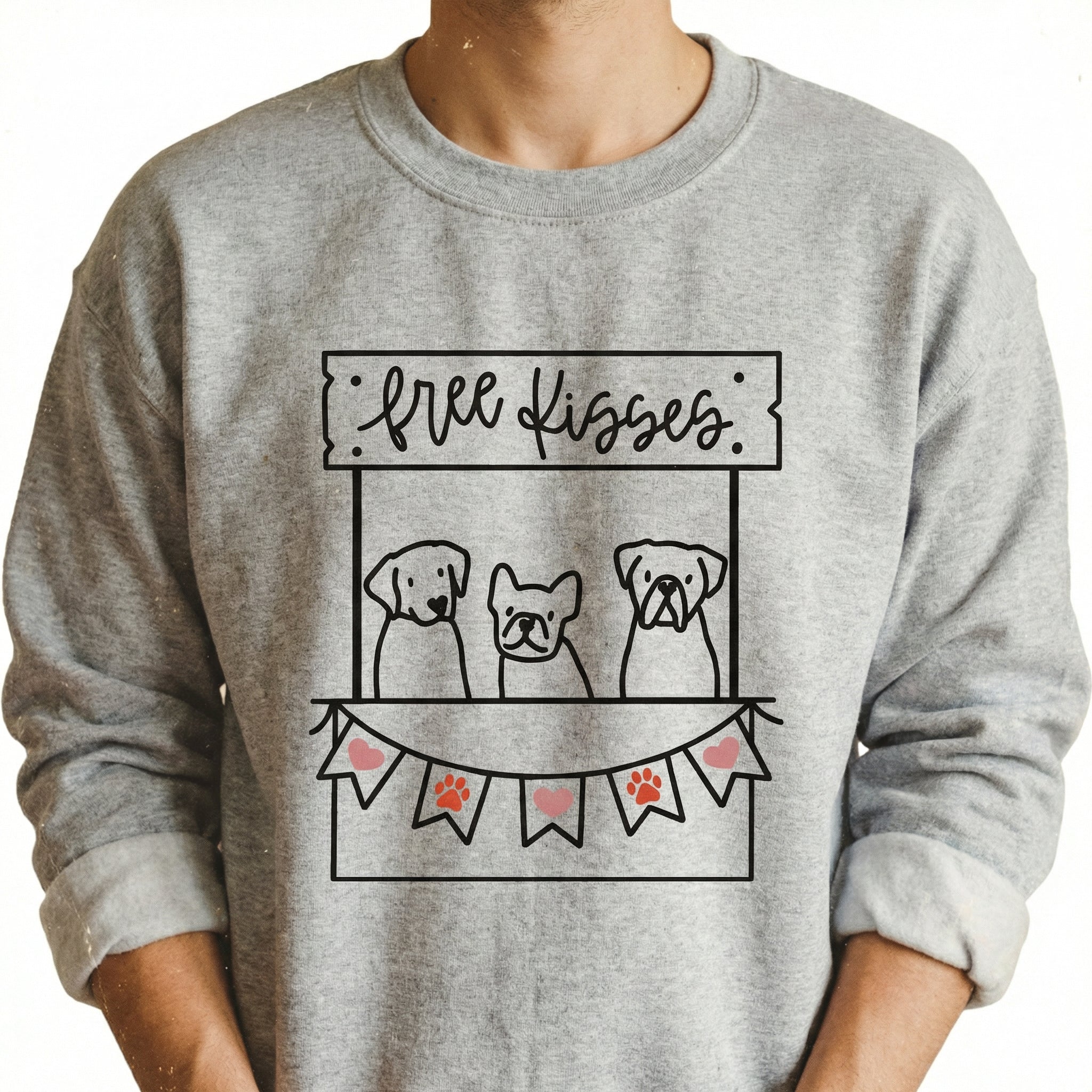 Dog Free Kisses Booth Valentine Sweatshirt – Dog Lover Heart Graphic