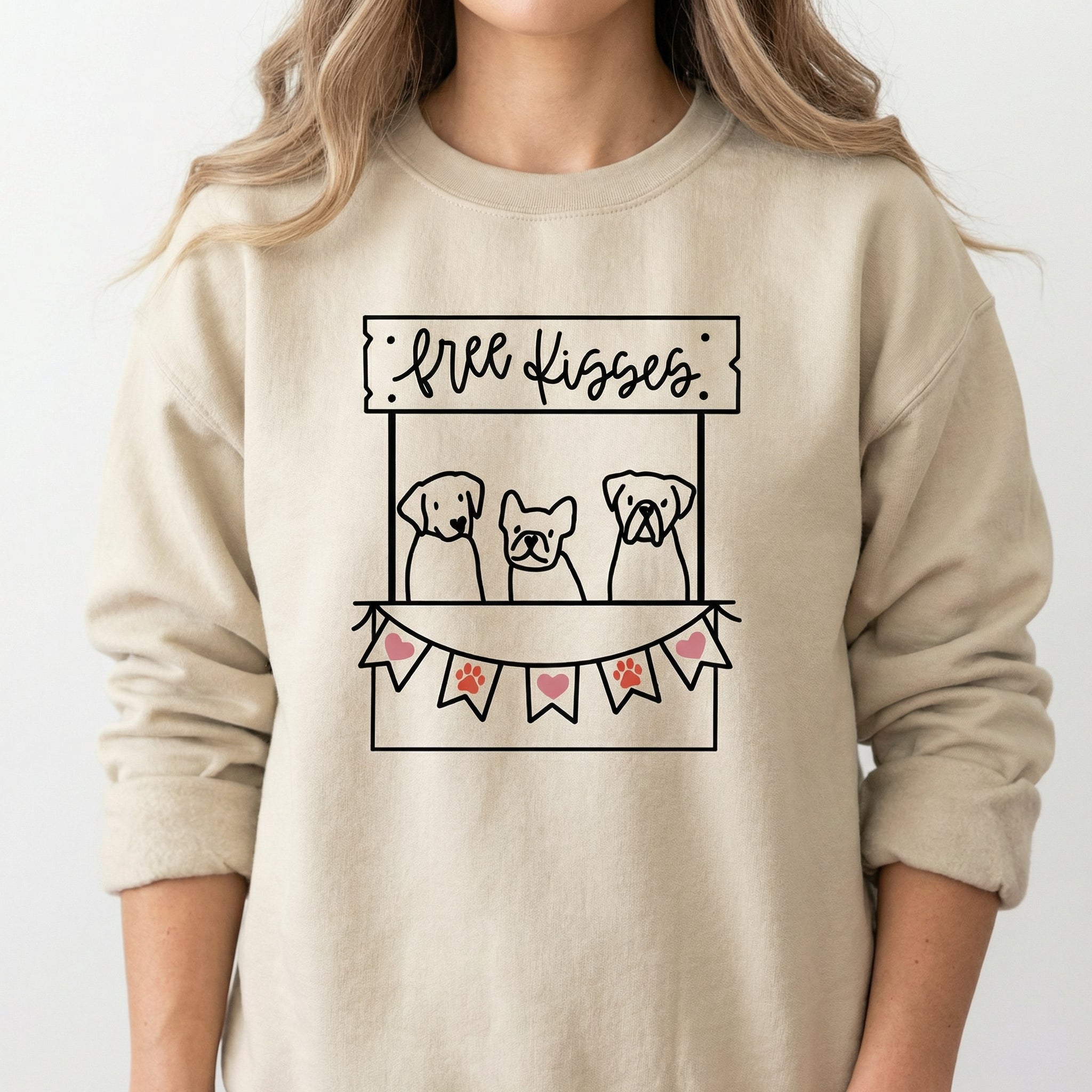 Dog Free Kisses Booth Valentine Sweatshirt – Dog Lover Heart Graphic