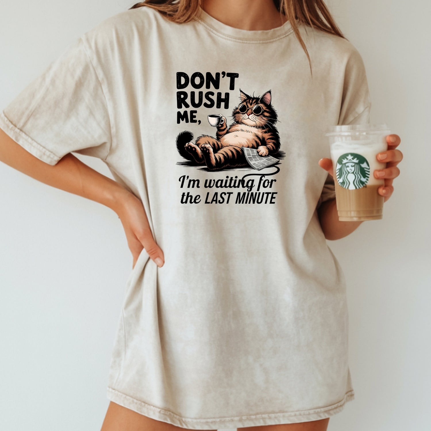 Don't Rush Me I'm Waiting The Last Minute T-Shirt - Funny Cat Sarcastic Graphic Tee
