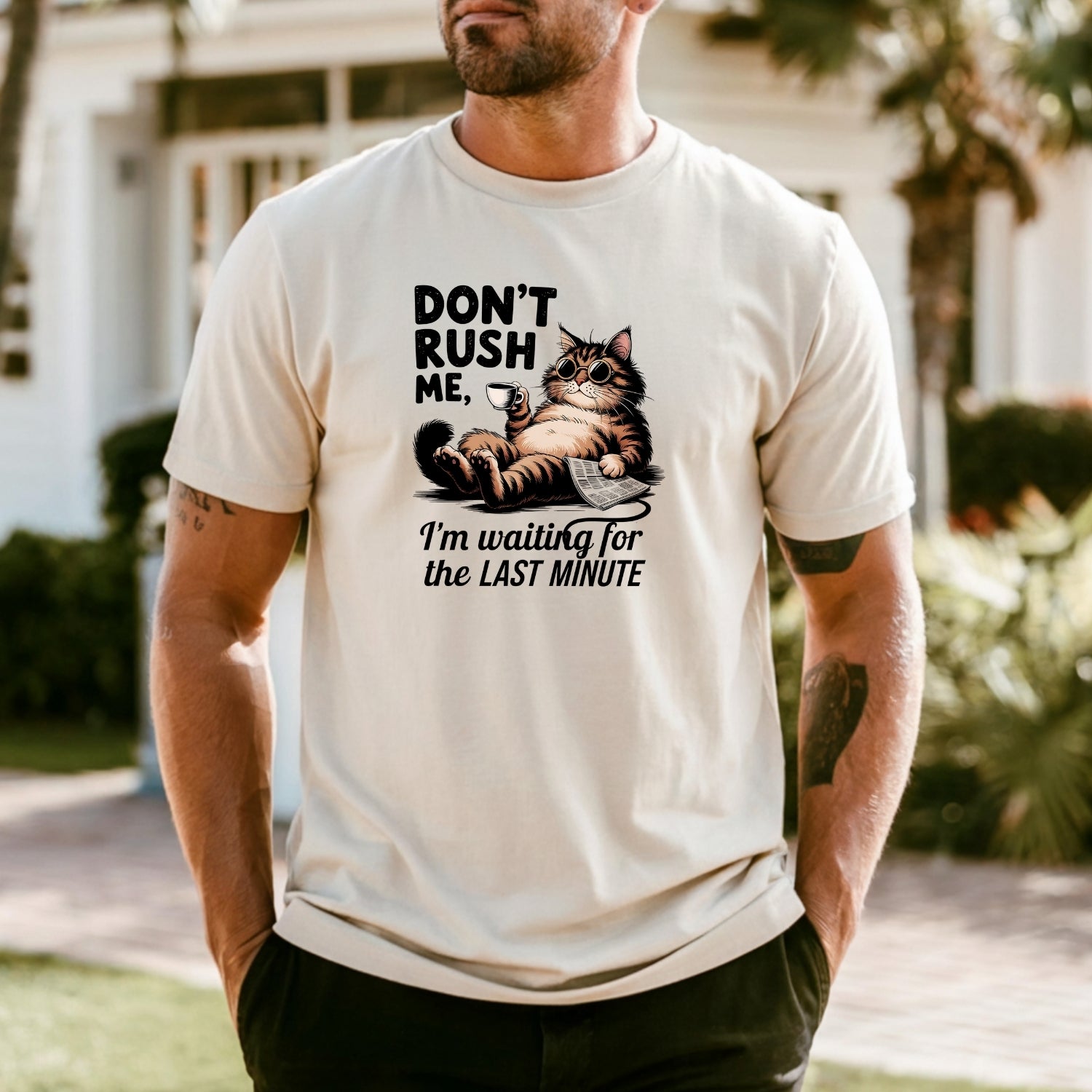 Don't Rush Me I'm Waiting The Last Minute T-Shirt - Funny Cat Sarcastic Graphic Tee