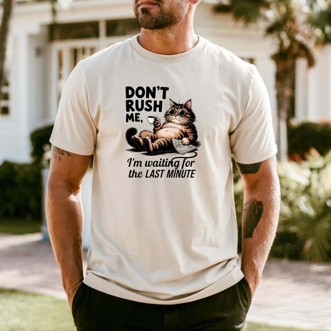 Don't Rush Me I'm Waiting The Last Minute T-Shirt - Funny Cat Sarcastic Graphic Tee