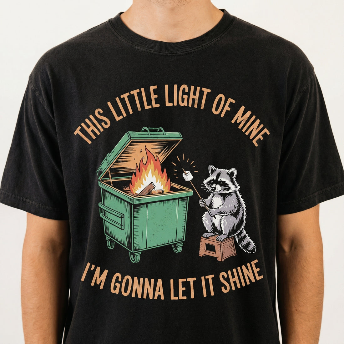 Dumpster Fire Raccoon Graphic T-Shirt - Funny Parody Mental Health Tee